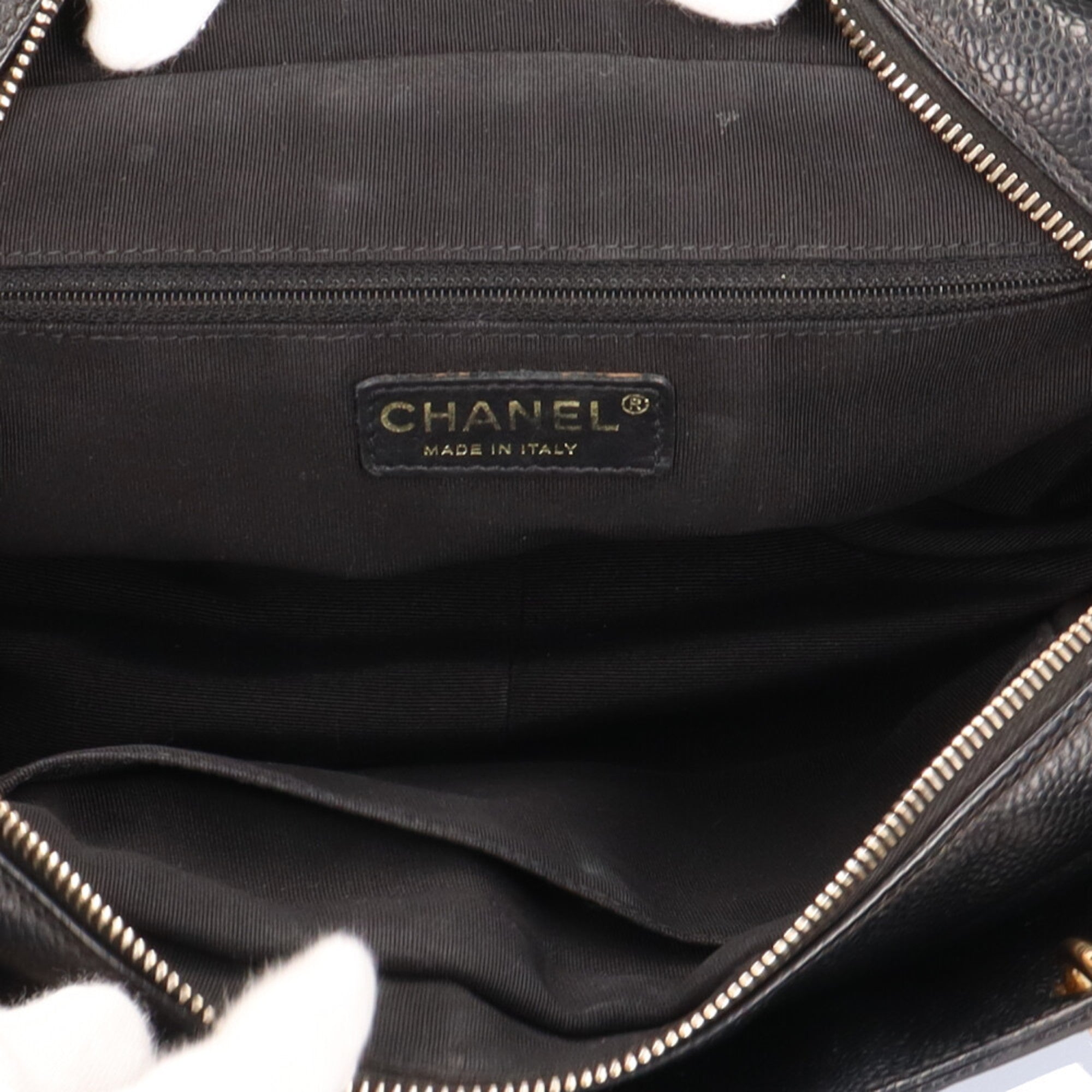 CHANEL chain matelasse handbag caviar skin black ladies