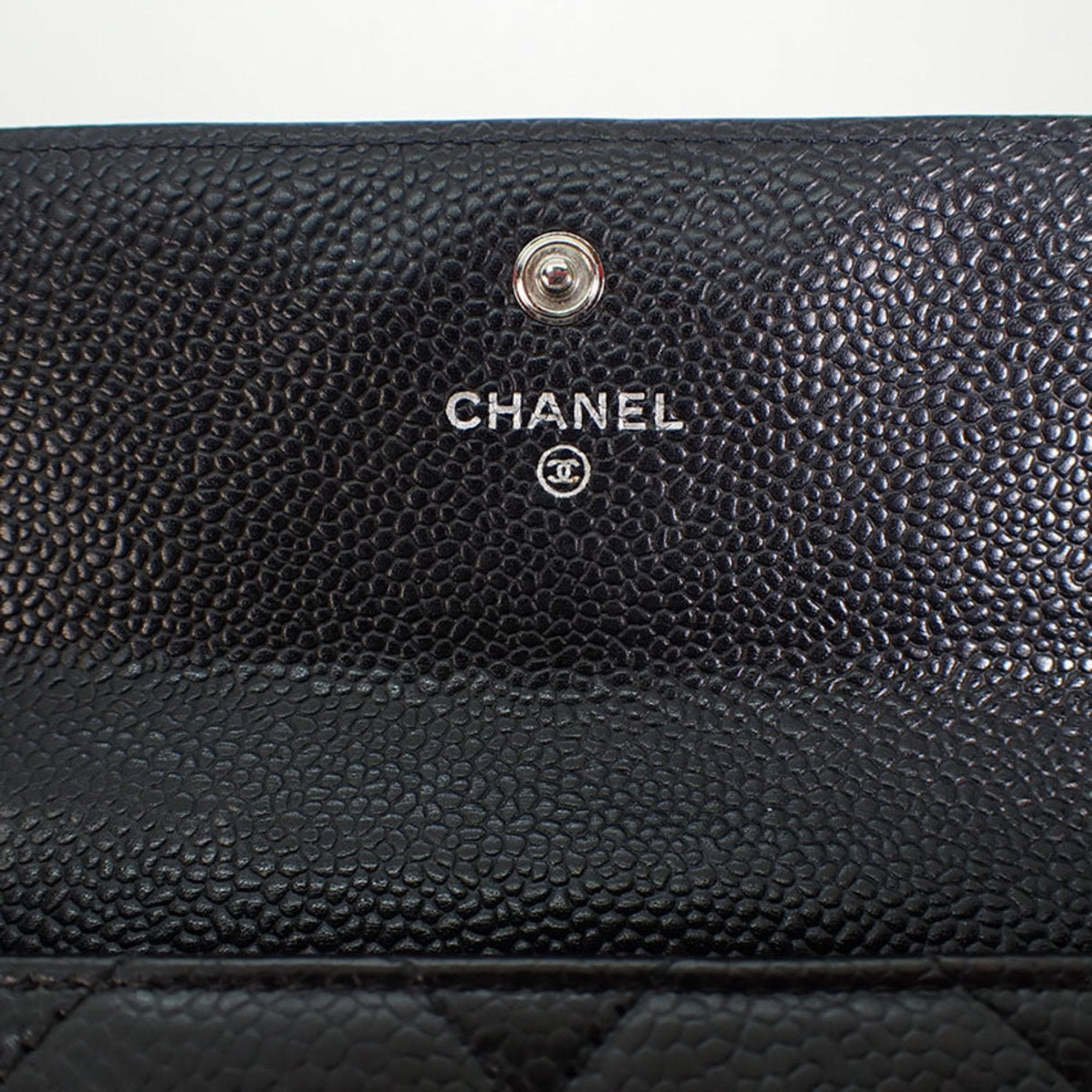 CHANEL caviar skin matelasse black long wallet