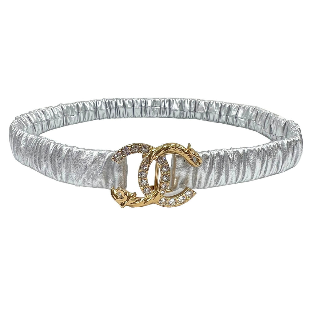 CHANEL Coco Mark Belt Rhinestone Leather A23C AA8829 Size 75 Silver New Ladies
