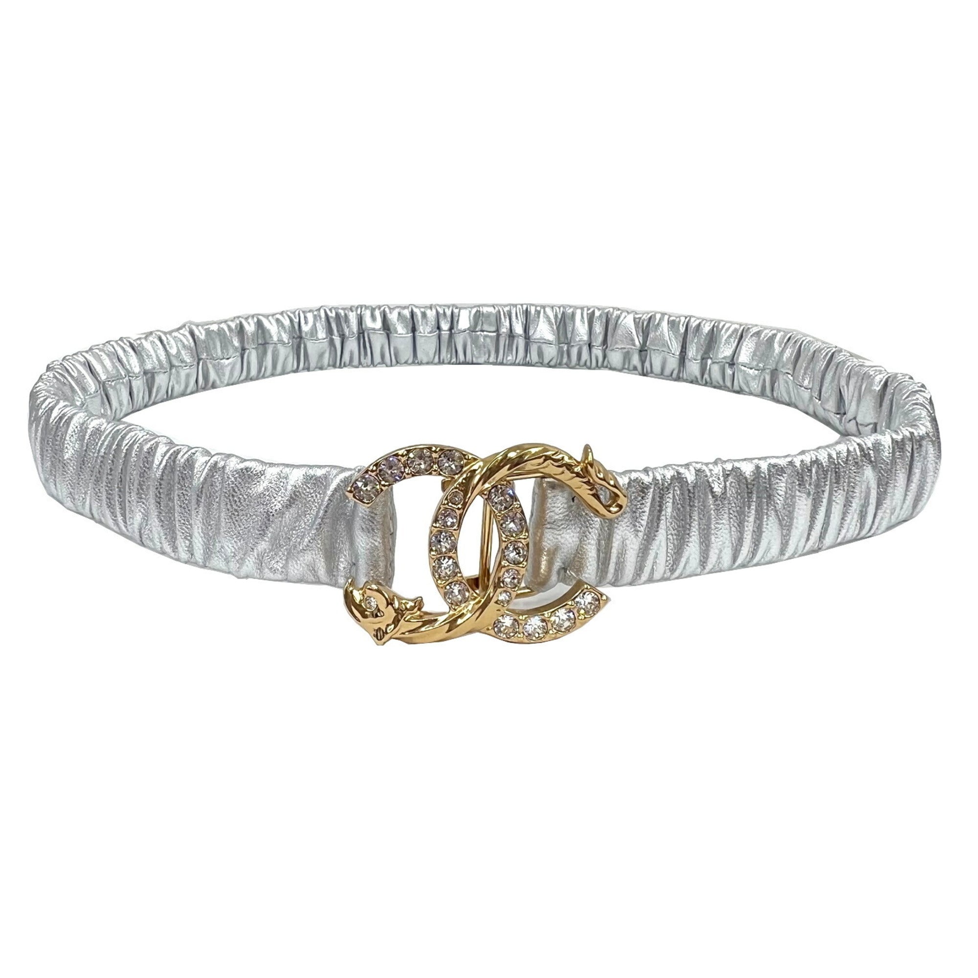 CHANEL Coco Mark Belt Rhinestone Leather A23C AA8829 Size 75 Silver New Ladies