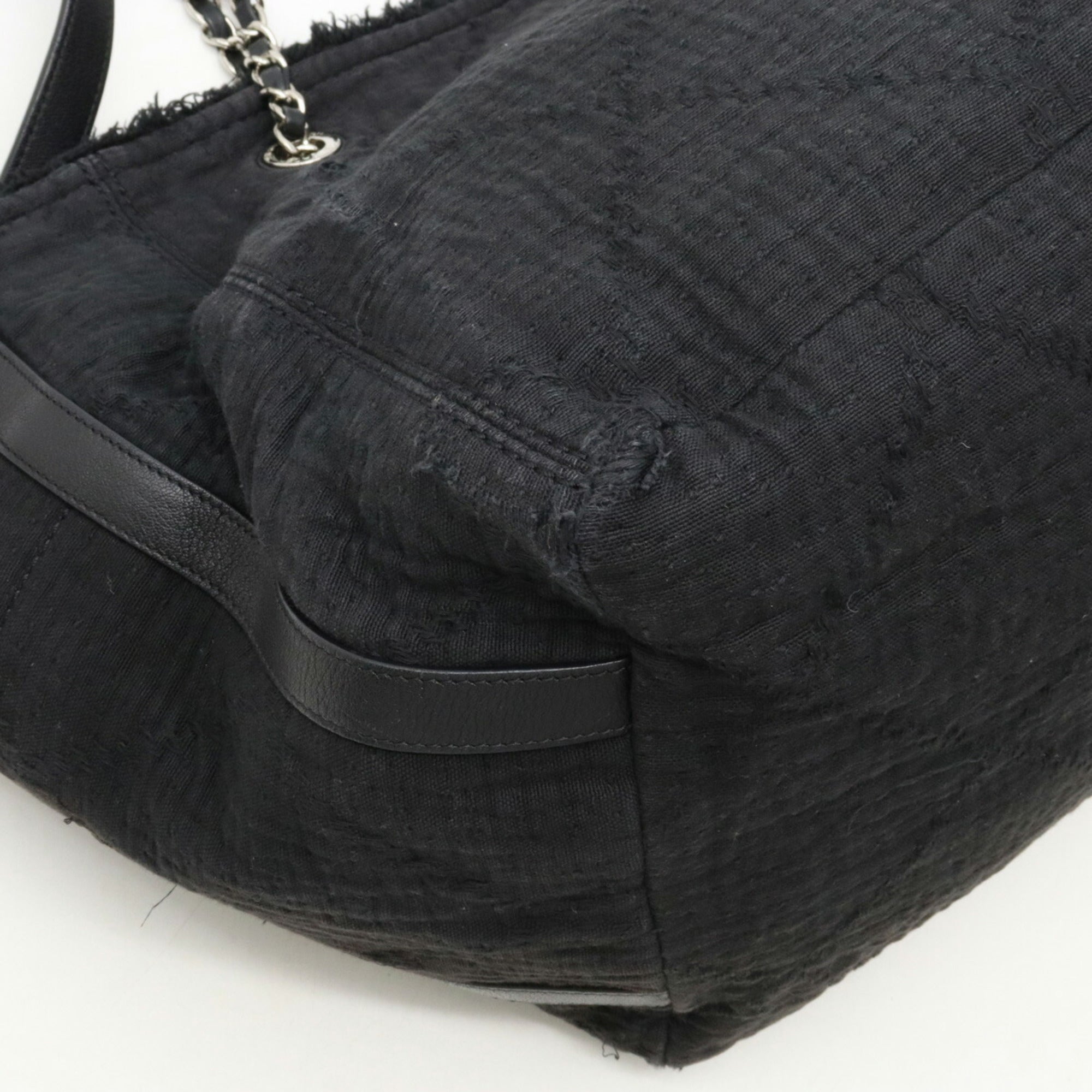 CHANEL Large Bag Coco Mark Tote Chain Shoulder Cotton Leather Black A57168