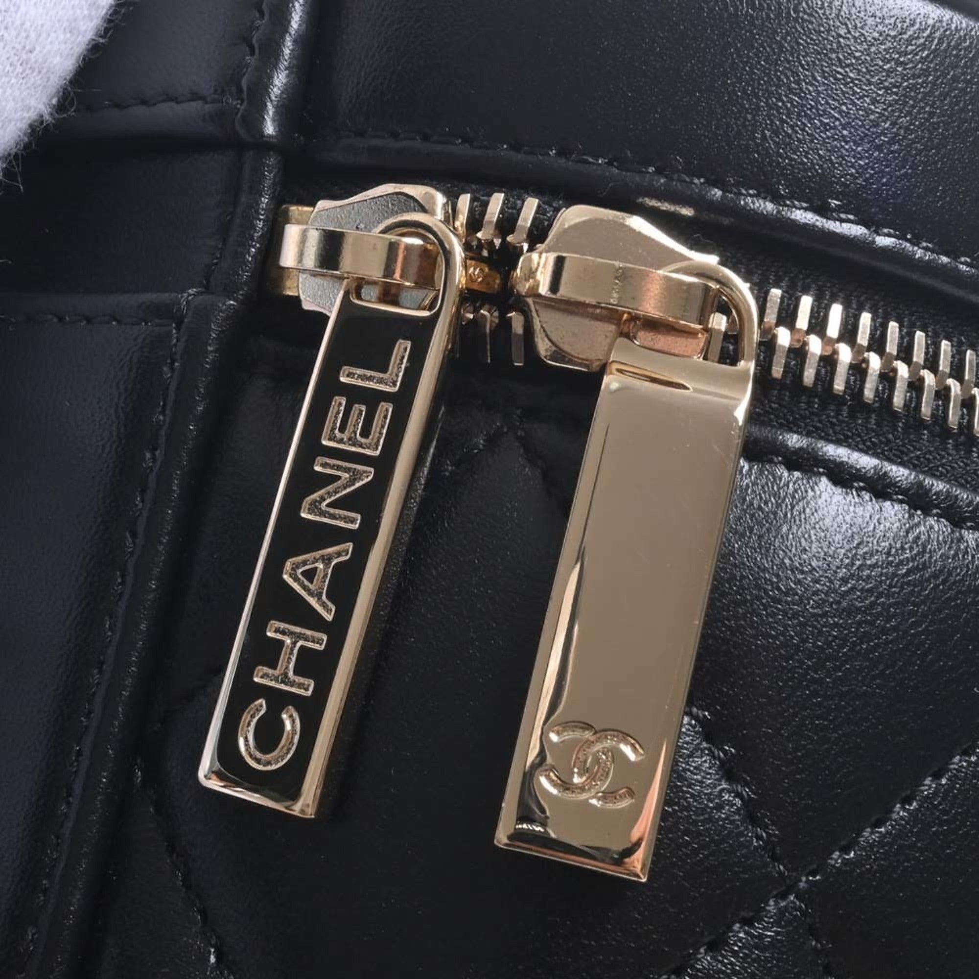 CHANEL Lambskin Matelasse Coco Mark Vanity Bag Chain Shoulder Black Women's
