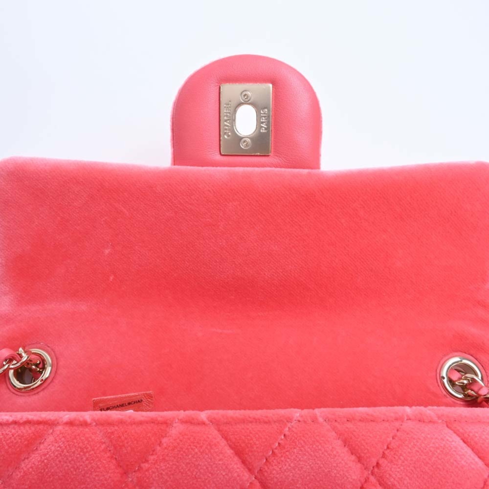 CHANEL Velor Matelasse Coco Mark Ball Chain Shoulder Bag Pink Ladies
