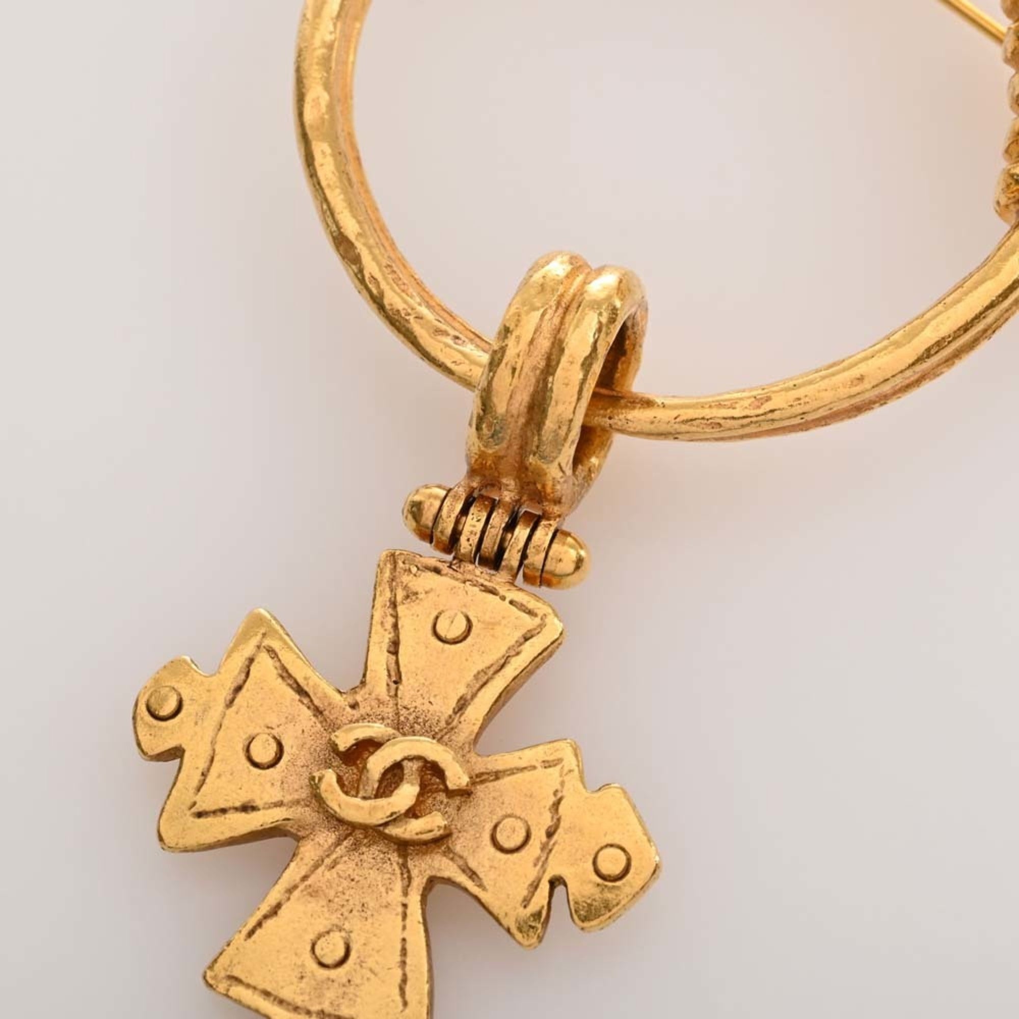 CHANEL Cross Motif Coco Mark Brooch Gold Ladies