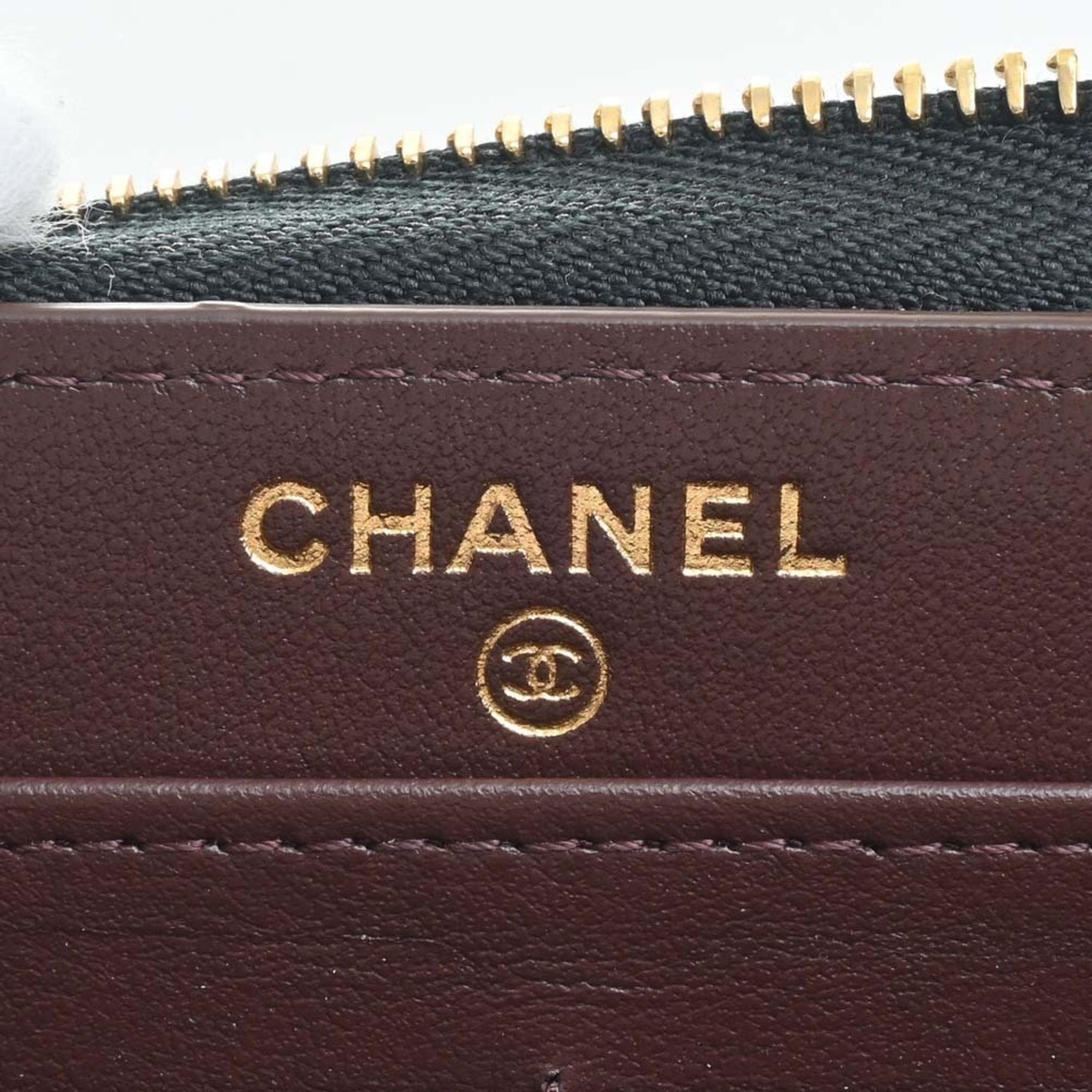 CHANEL Caviar Skin Matelasse Coco Mark Round Long Wallet Black Ladies