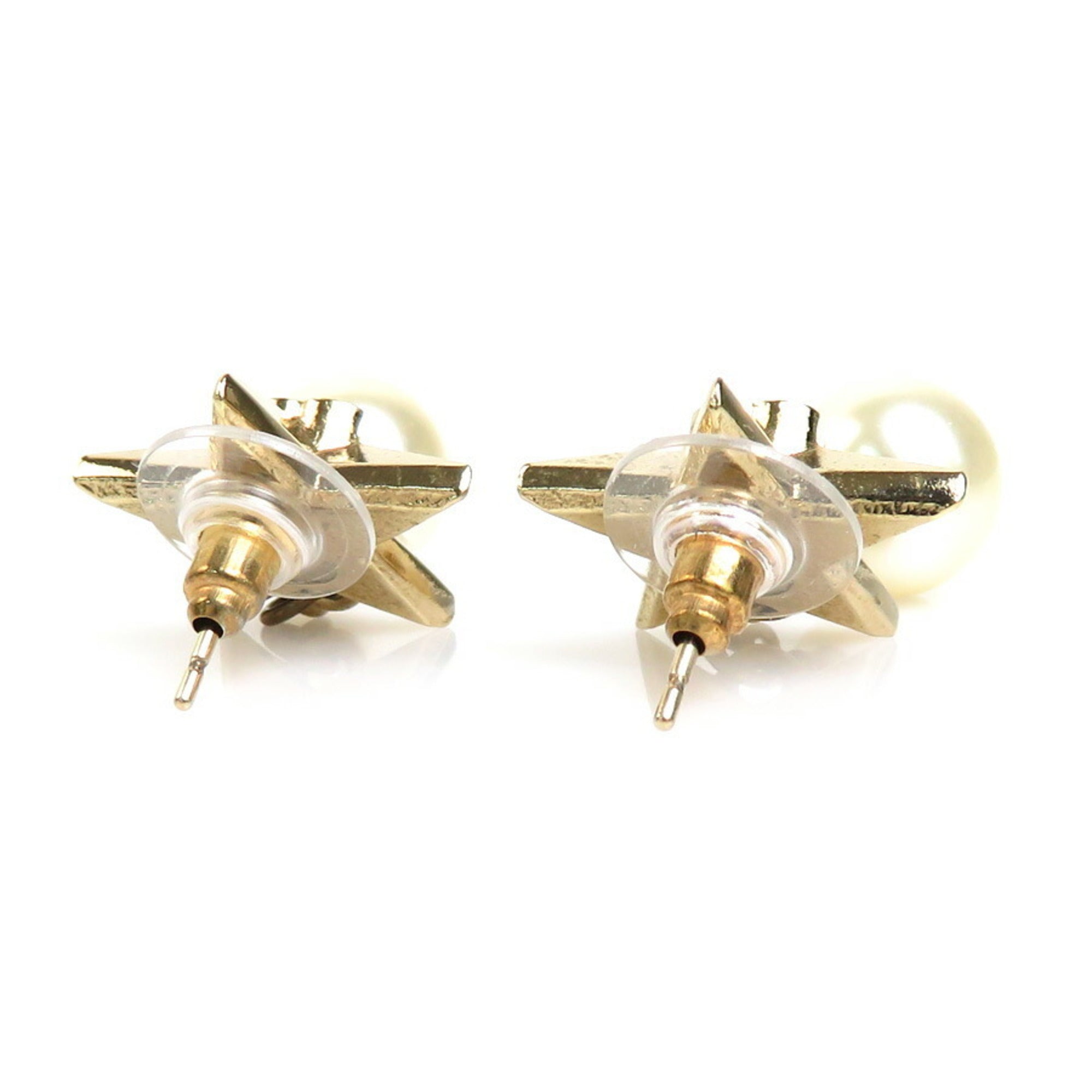 CHANEL Earrings Coco Mark Star Metal/Fake Pearl Gold/Off White Women's