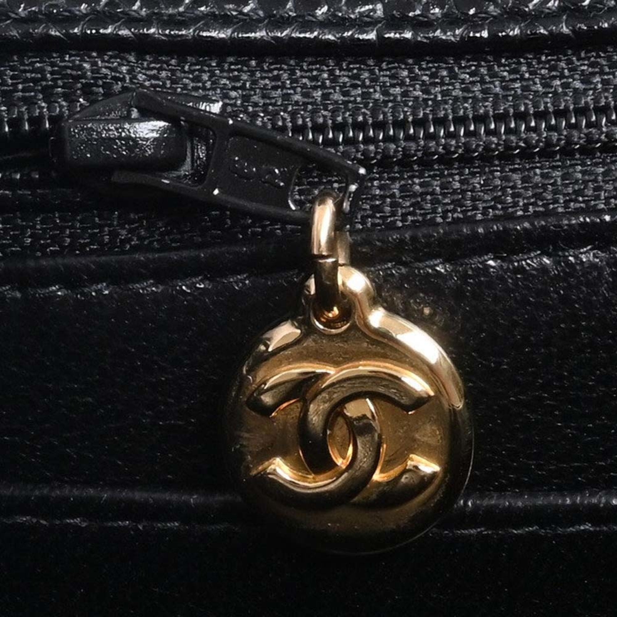 CHANEL Caviar Skin Matelasse Coco Mark Handbag Black Ladies
