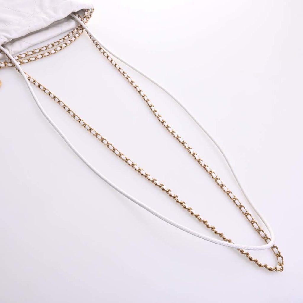 CHANEL Leather 22 Handbag Chain Shoulder Bag White Ladies