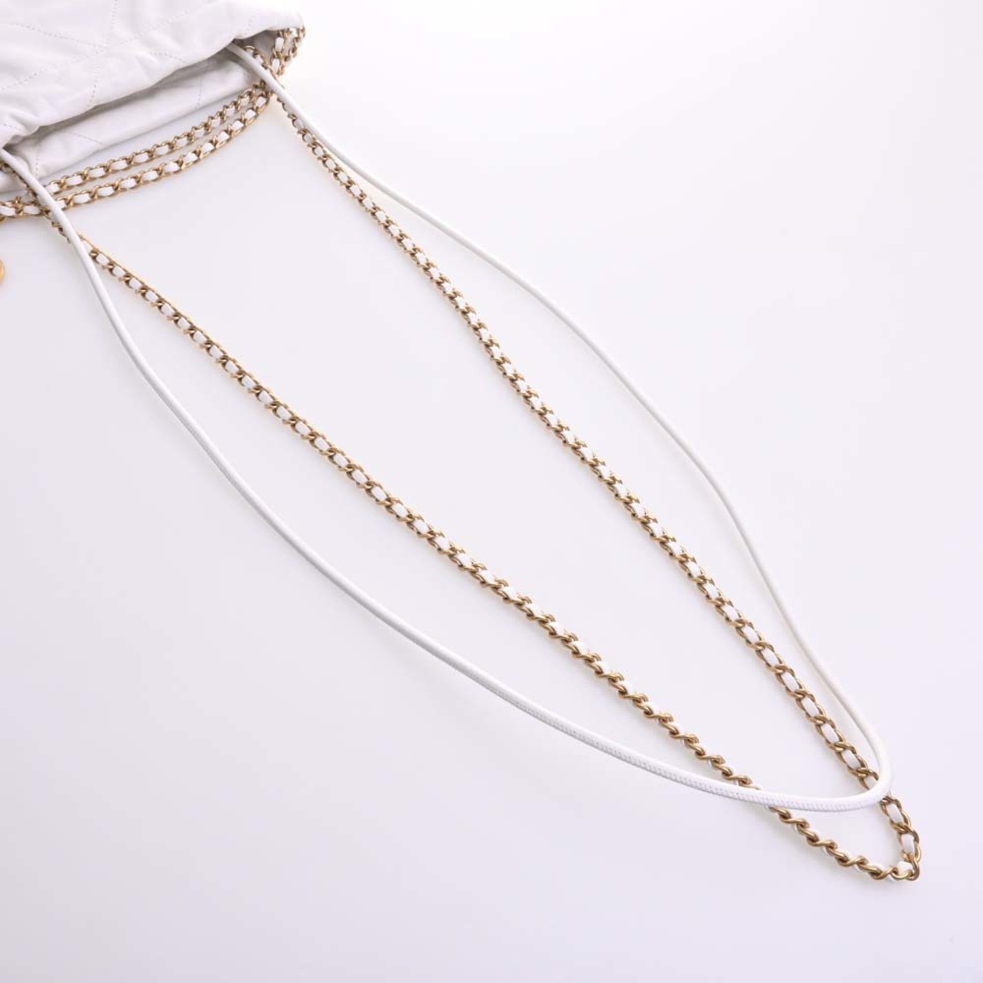 CHANEL Leather 22 Handbag Chain Shoulder Bag White Ladies