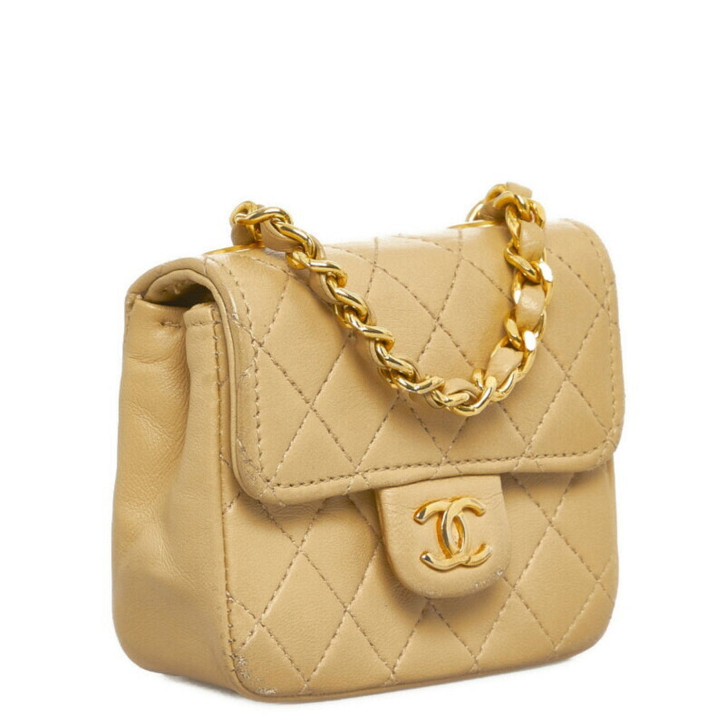 CHANEL matelasse chain shoulder bag handbag waist pouch beige leather ladies