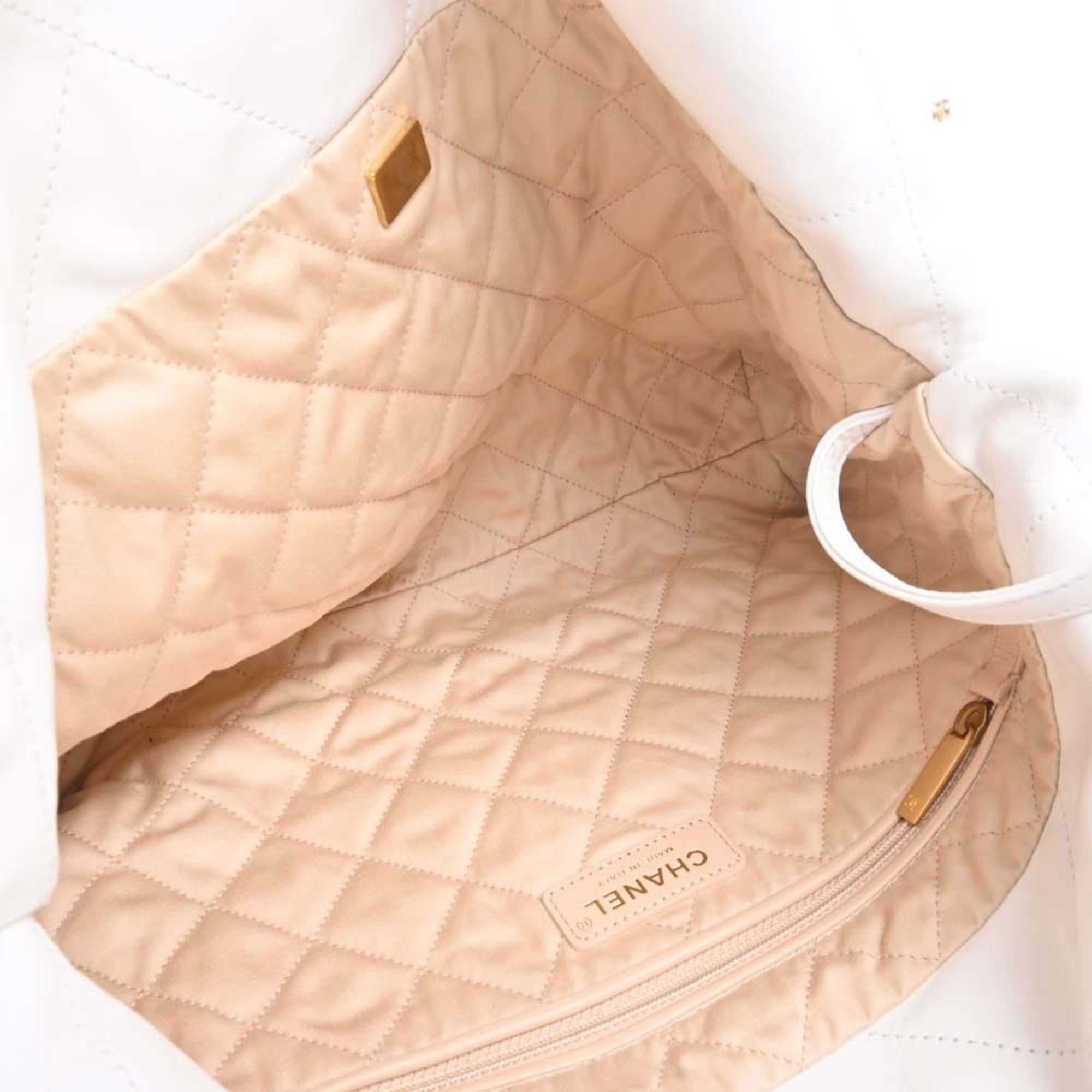 CHANEL Leather Quilted  22 Chain Shoulder Bag White Ladies