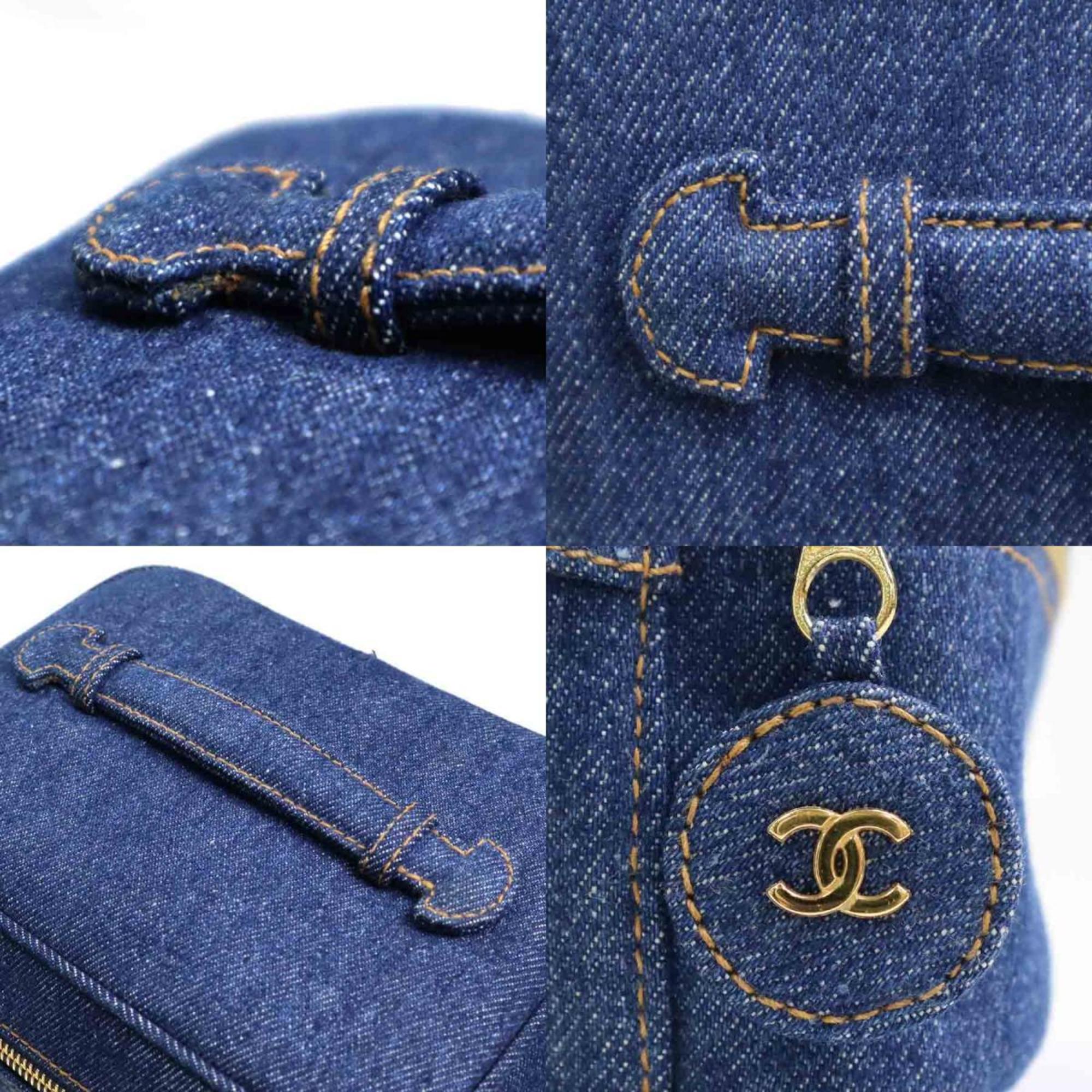 CHANEL Handbag Vanity Bag Coco Mark Denim Blue Gold Women's