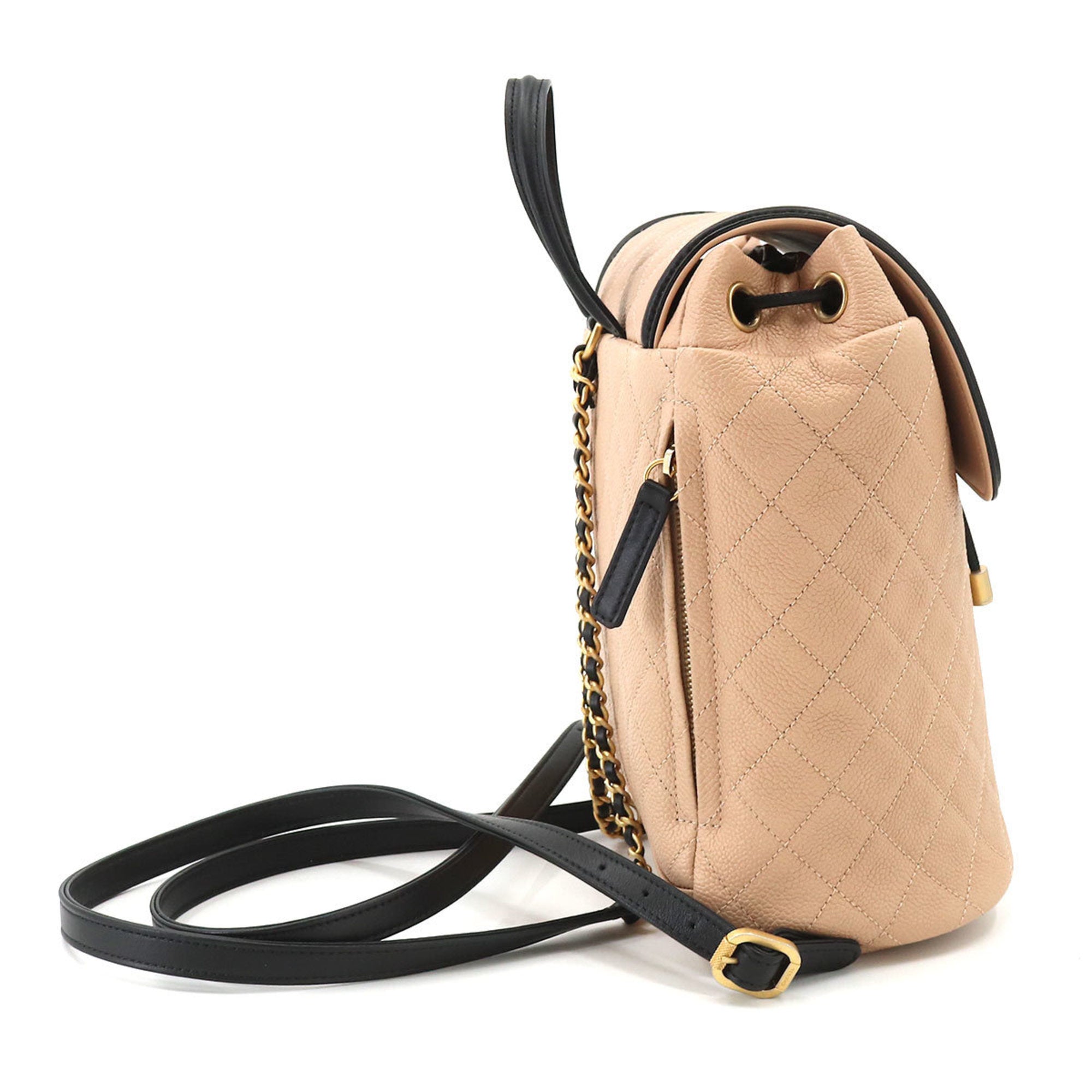 CHANEL CC filigree backpack rucksack caviar skin beige black A57090 Filigree Backpack