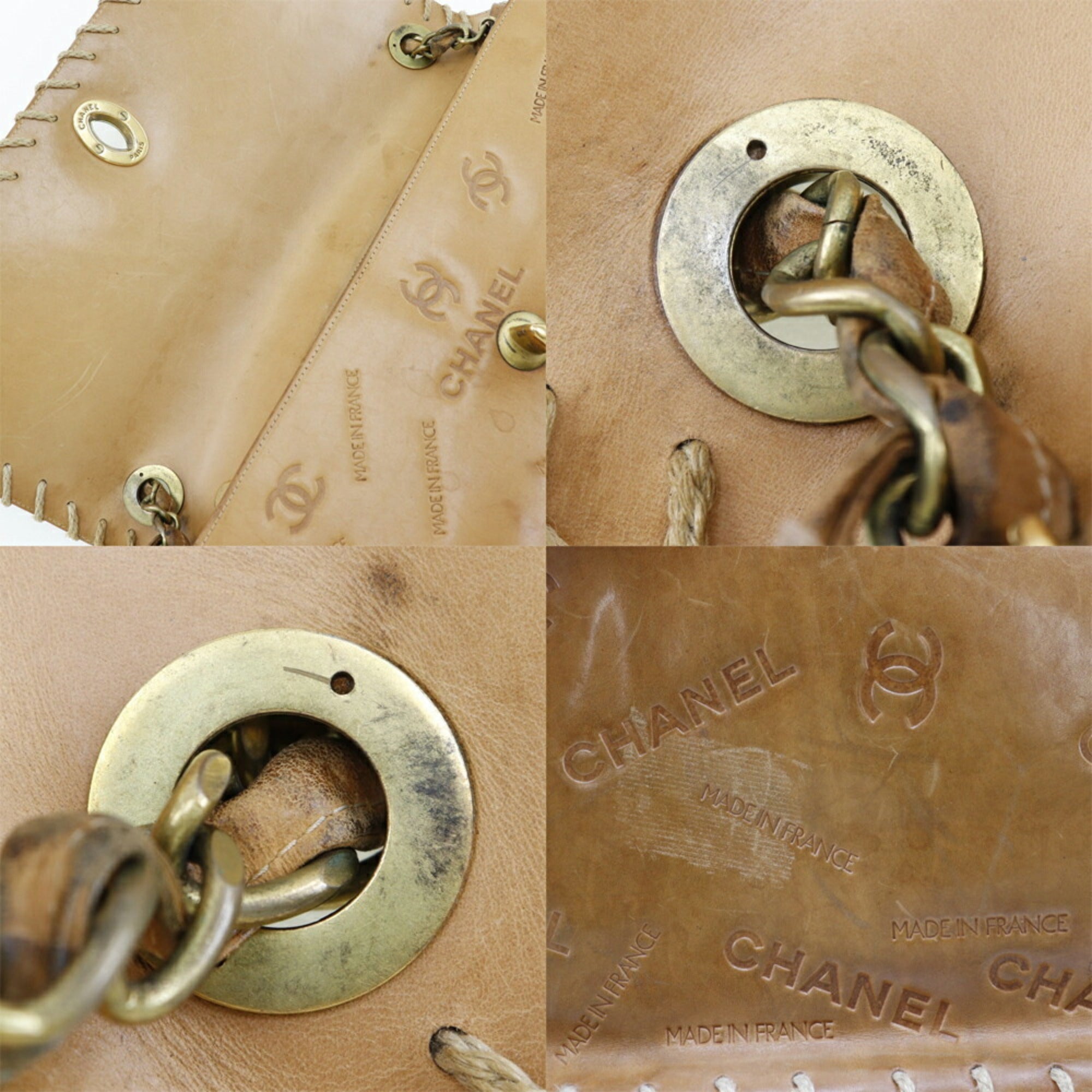 CHANEL Chain Shoulder Bag Coco Mark Logo Vintage Tanned Leather Brown/Gold Hardware Women's