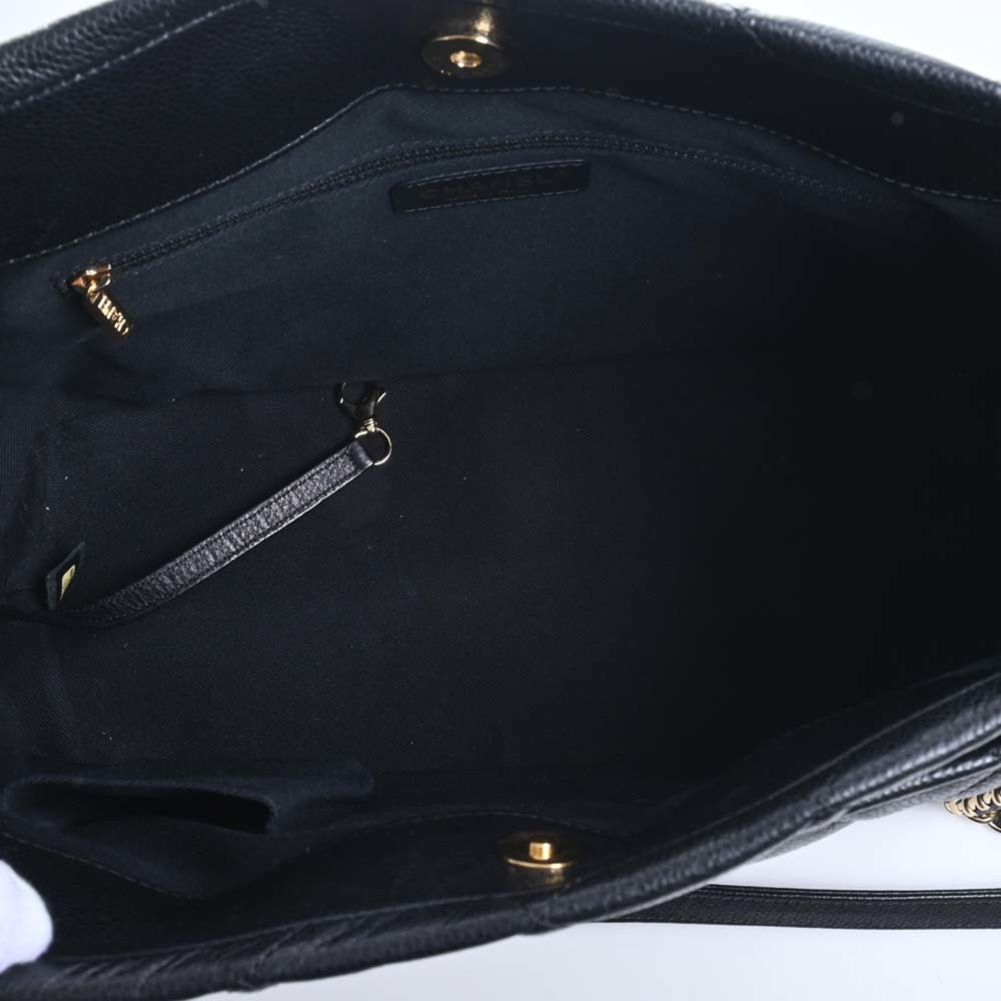 CHANEL Caviar Skin Matelasse Coco Mark GST Chain Tote Bag Black Ladies