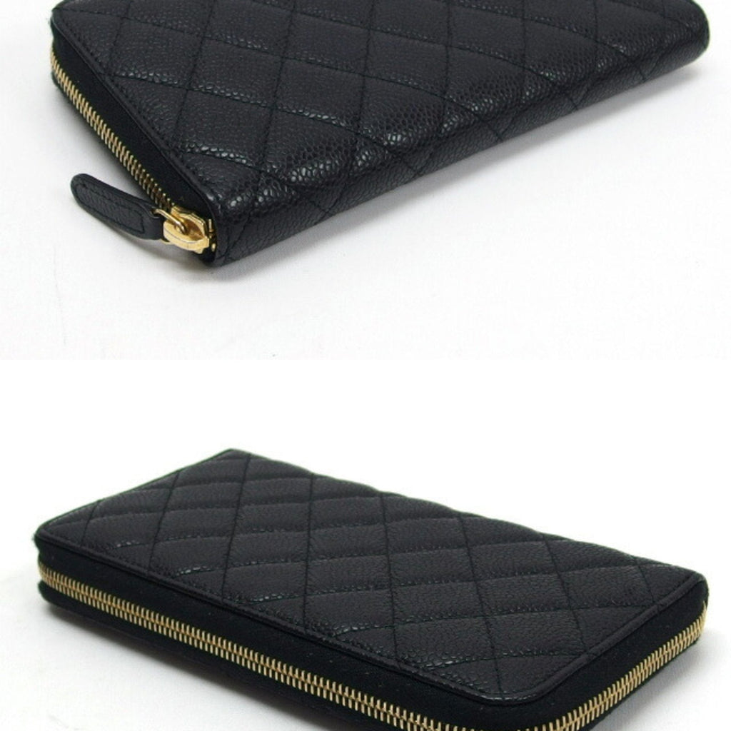 CHANEL Matelasse round long wallet caviar skin