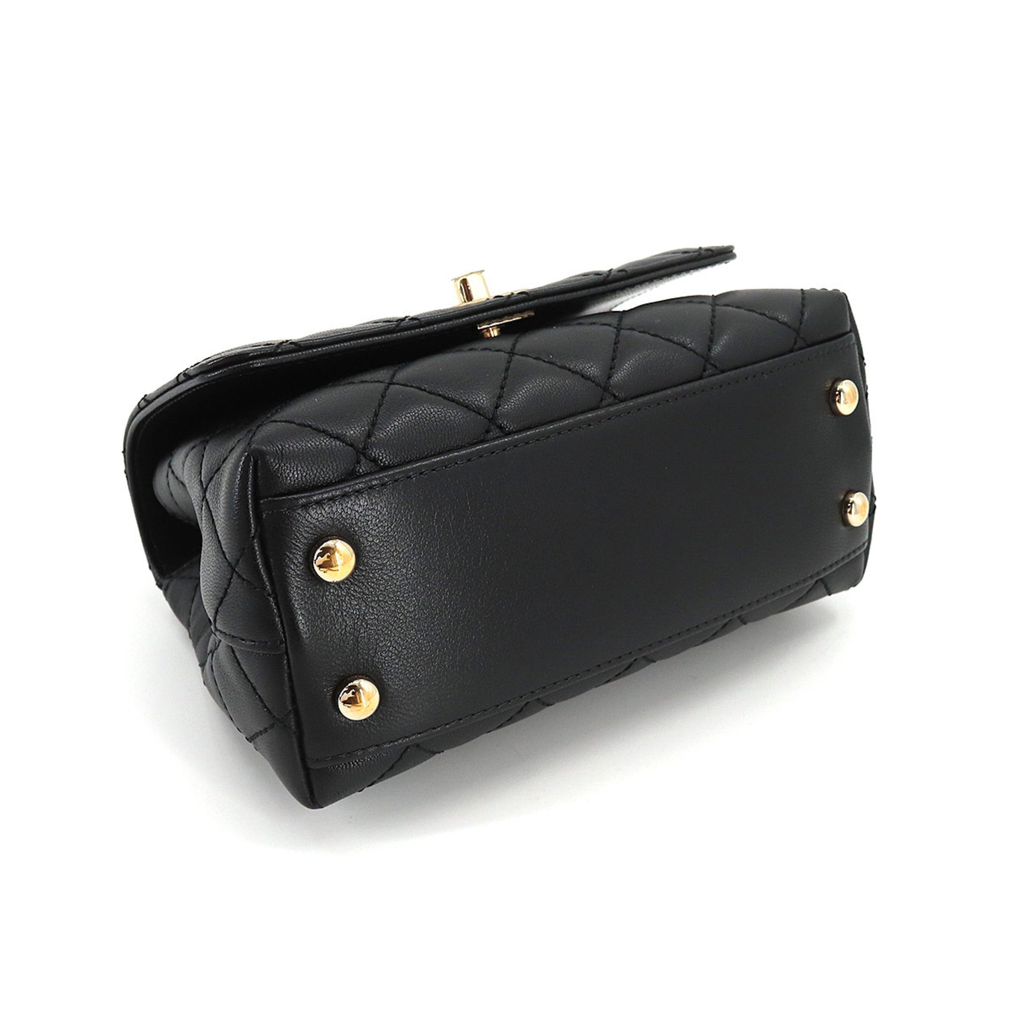 CHANEL here handle matelasse 2way hand shoulder bag leather black rainbow AS2215 Matelasse Bag