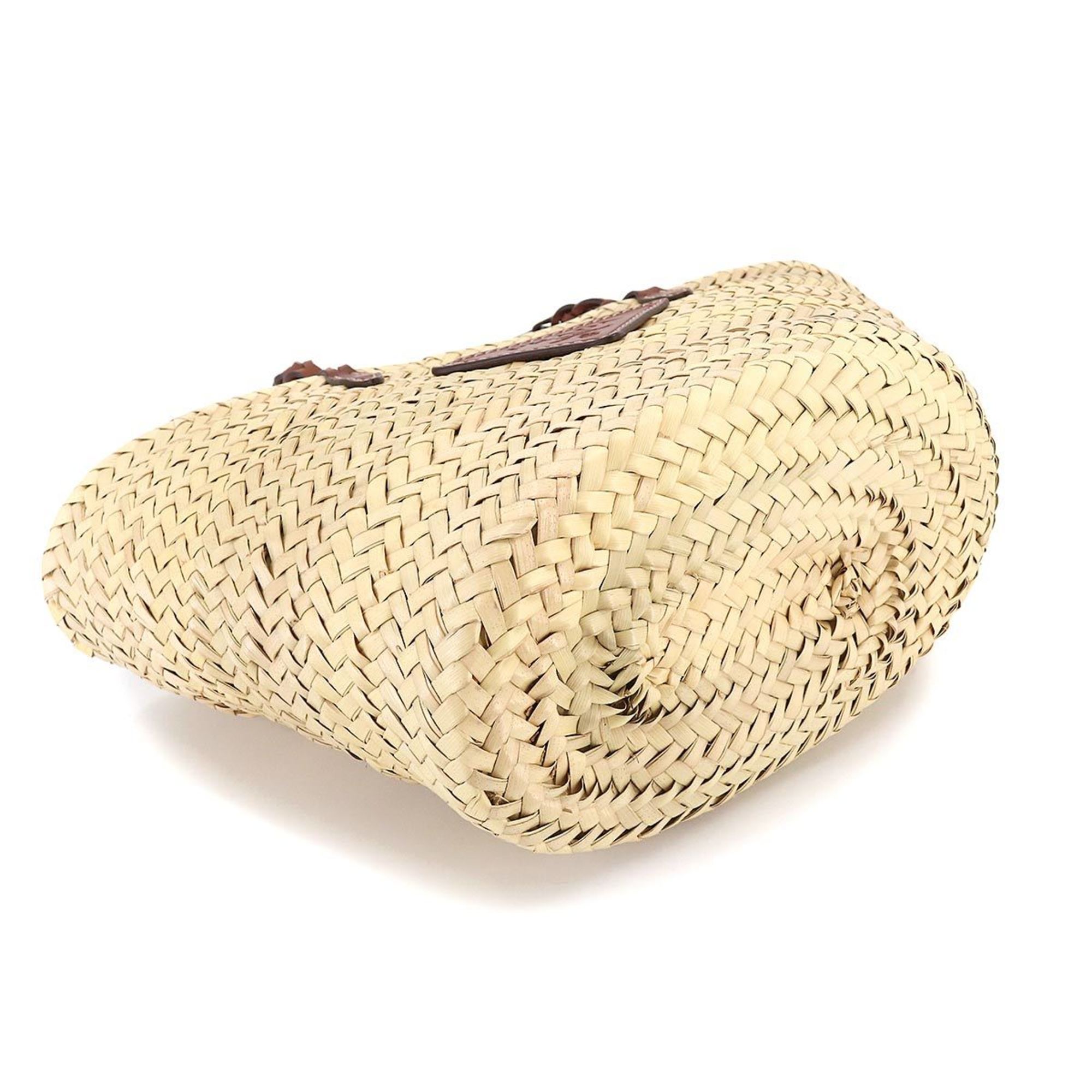 PRADA tote bag wicker leather natural cognac 1BG314 silver metal fittings woven palm Tote Bag