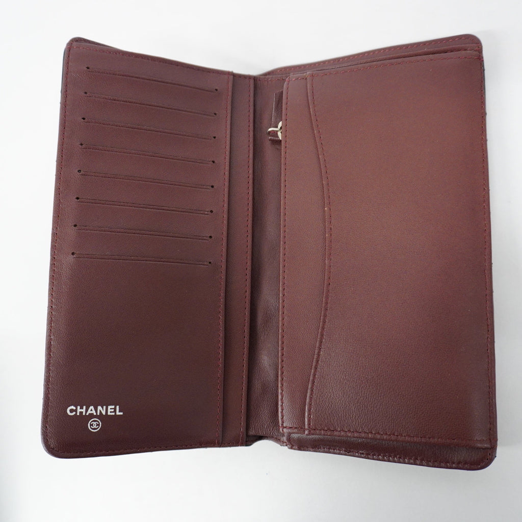CHANELAuth  Matelasse Silver Metal Fittings Women's Lambskin Long Wallet Black