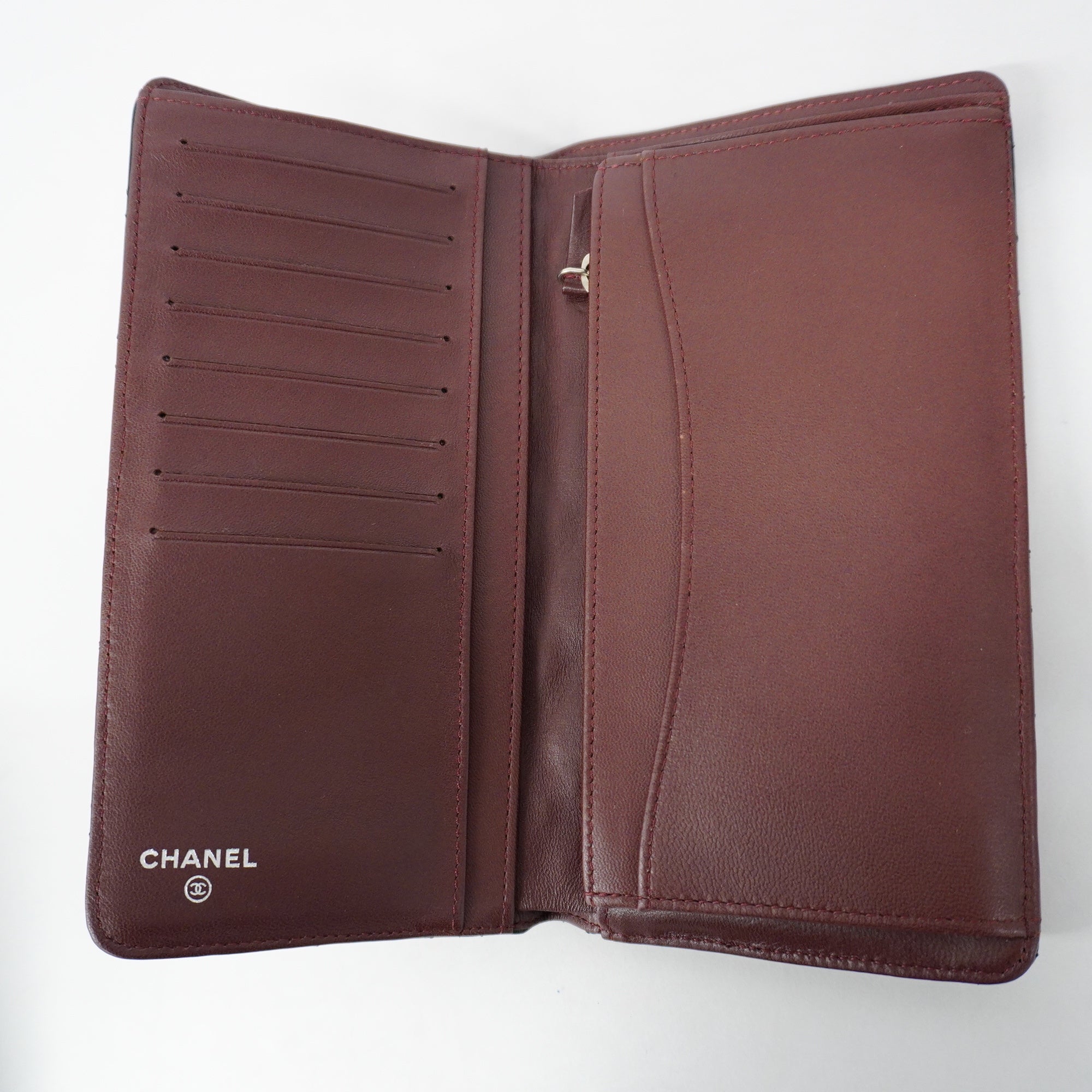 CHANELAuth  Matelasse Silver Metal Fittings Women's Lambskin Long Wallet Black