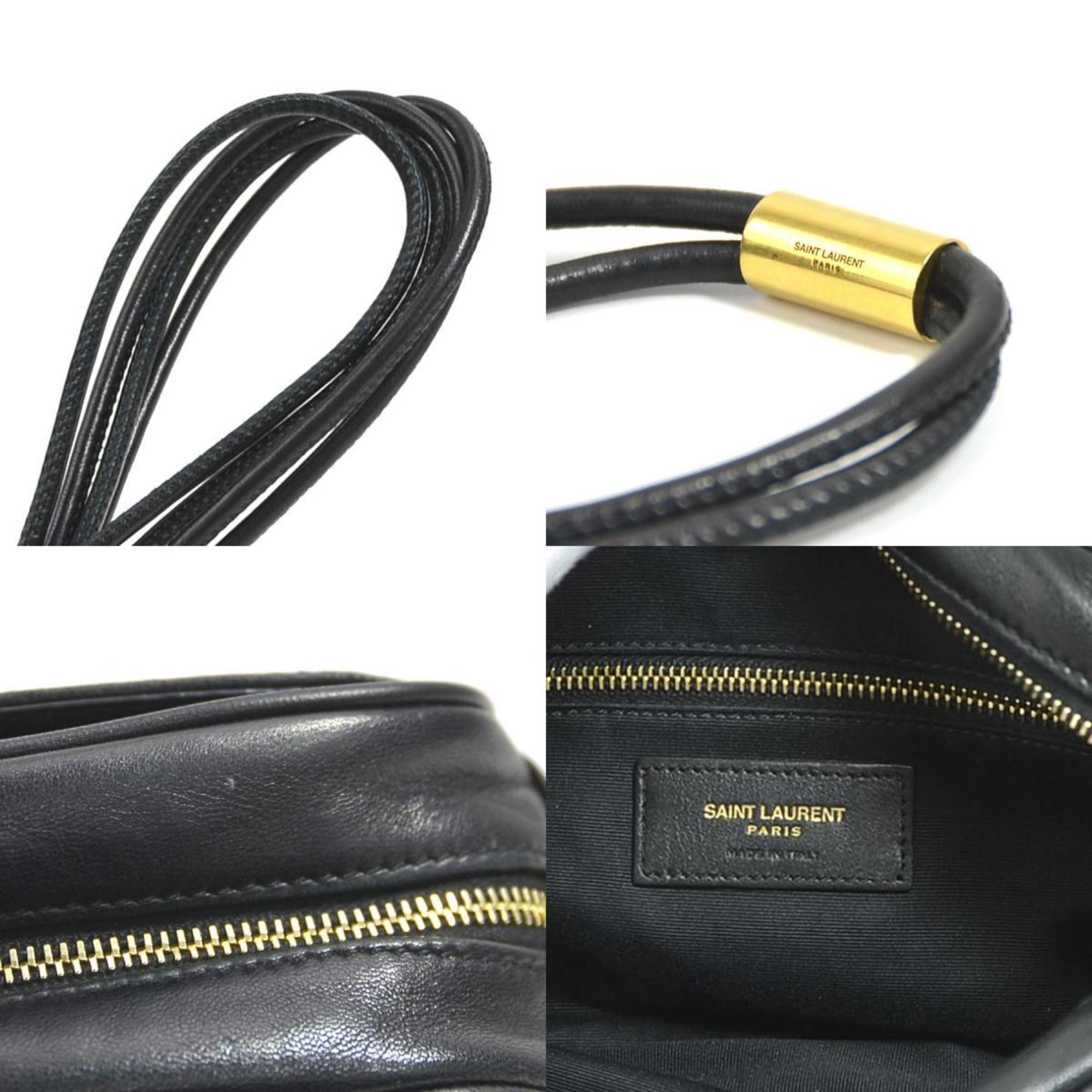 SAINT LAURENT shoulder bag leather black gold ladies 648990