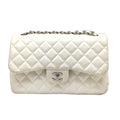CHANEL Matelasse Deka 30 White Lambskin Silver Hardware Chain Shoulder Double Flap Women's