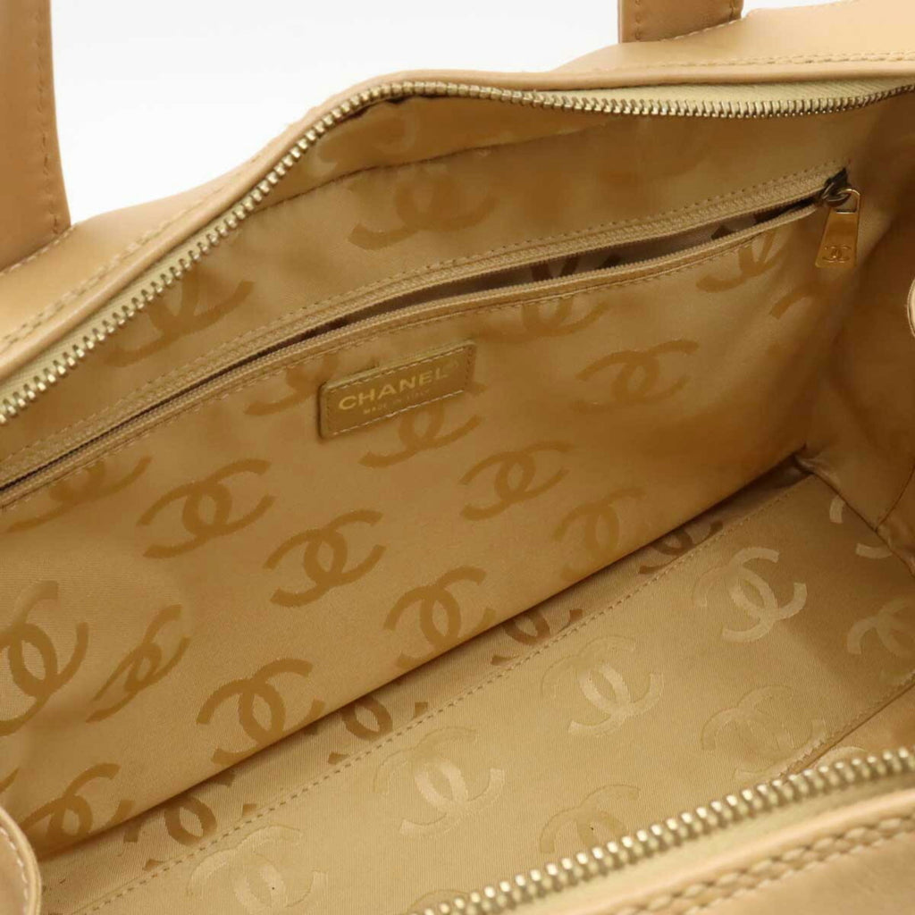 CHANEL Wild Stitch Handbag Boston Bag Leather Beige A14692