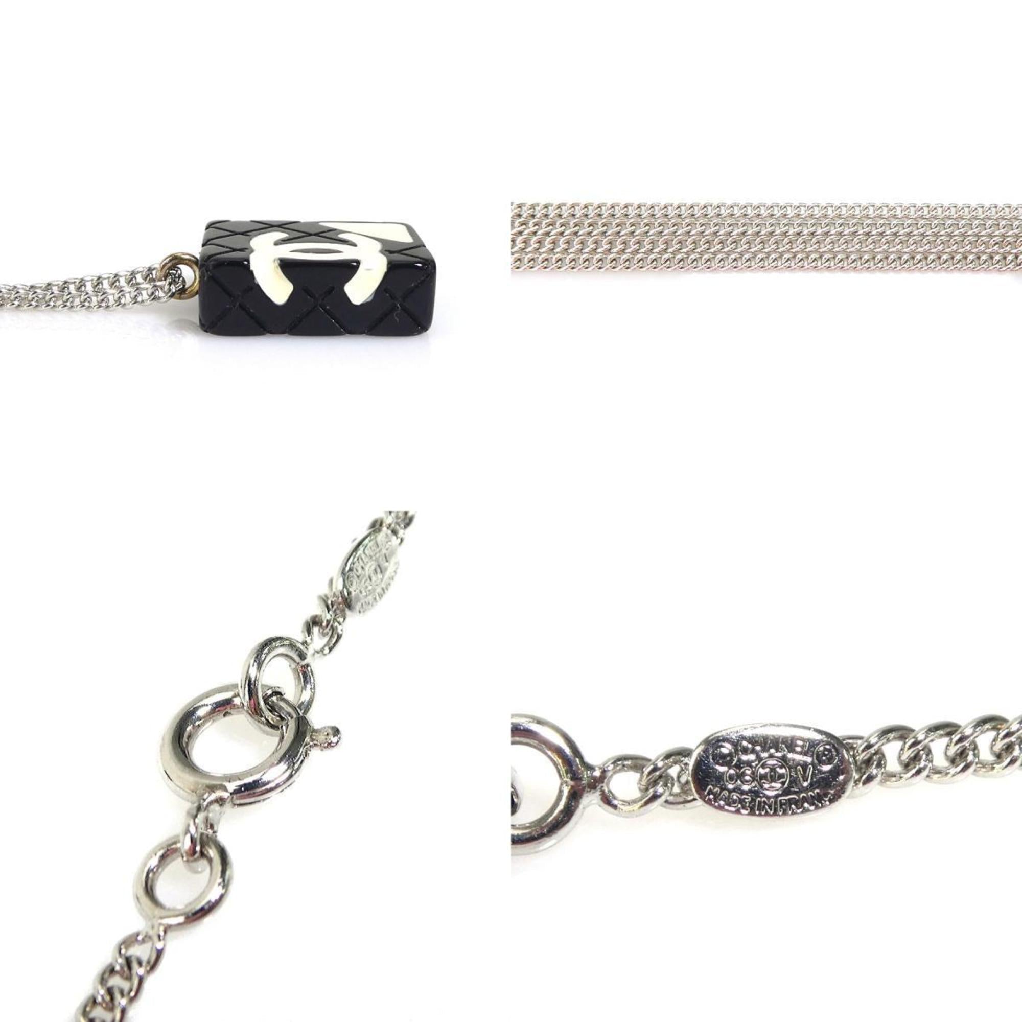 CHANEL necklace cambon metal / enamel silver black off-white Lady's