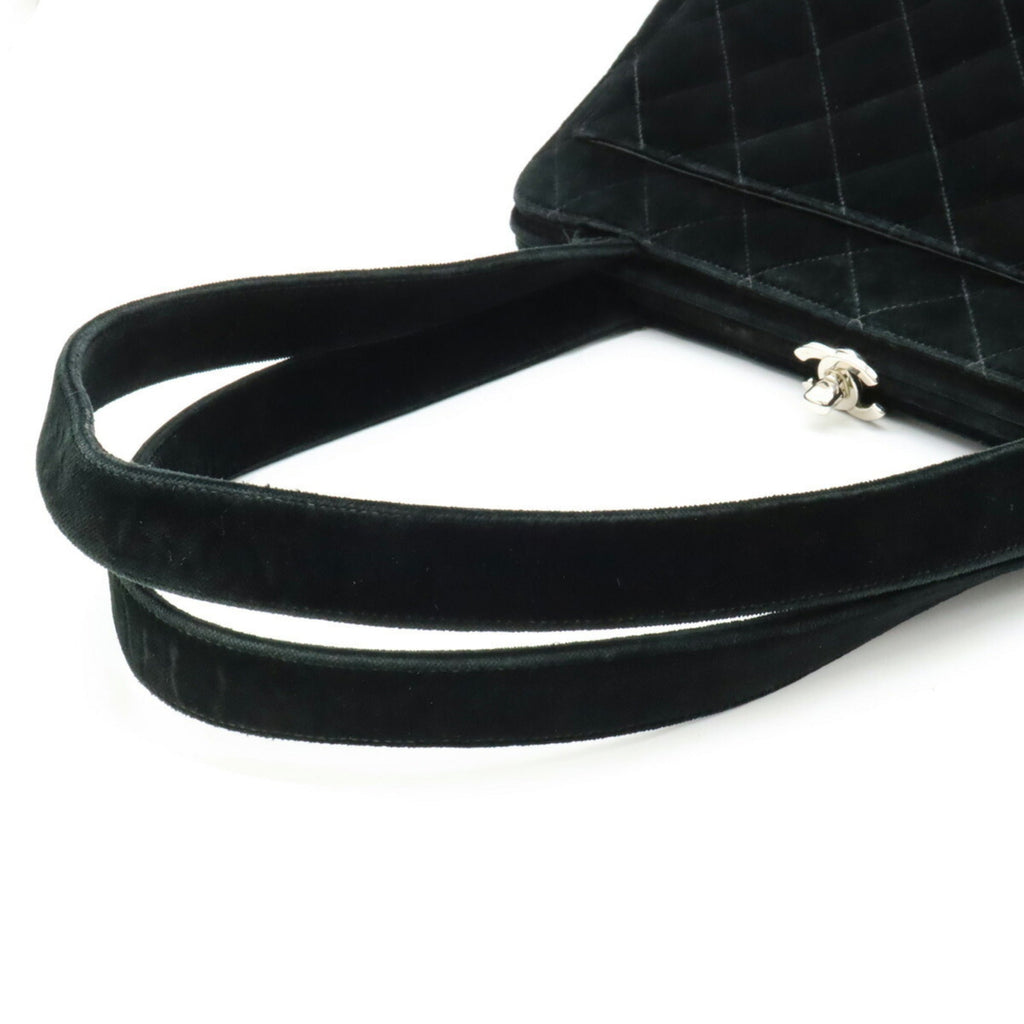 CHANEL Velor Matelasse Shoulder Bag Tote Black