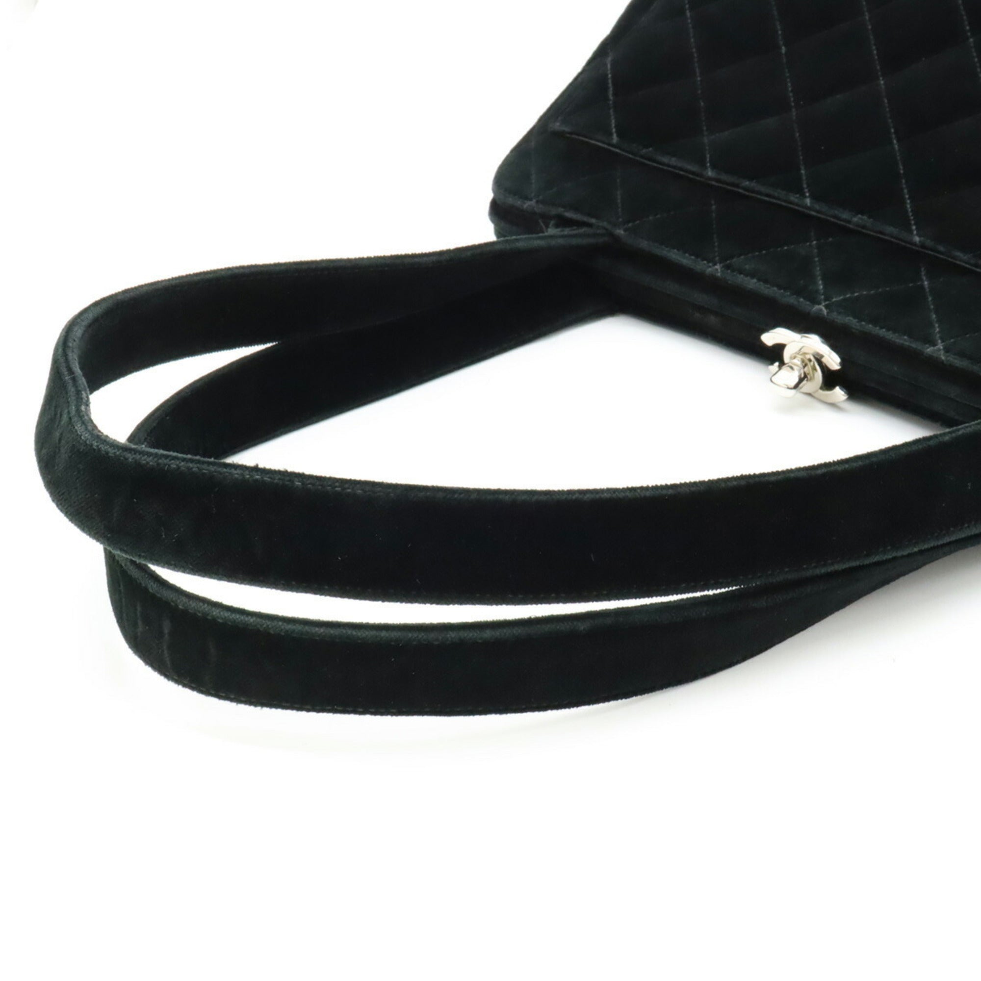 CHANEL Velor Matelasse Shoulder Bag Tote Black