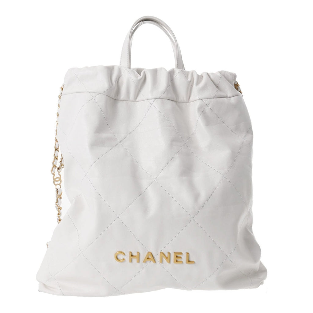 CHANEL 22 Large Backpack White Women's Calf Rucksack/Daypack