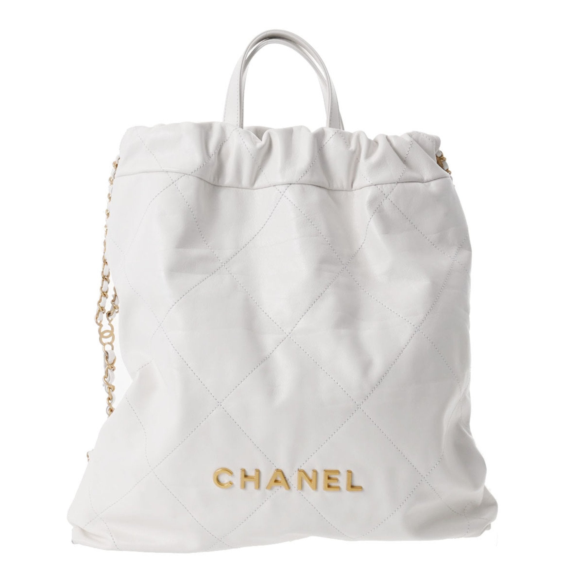 CHANEL 22 Large Backpack White Women's Calf Rucksack/Daypack