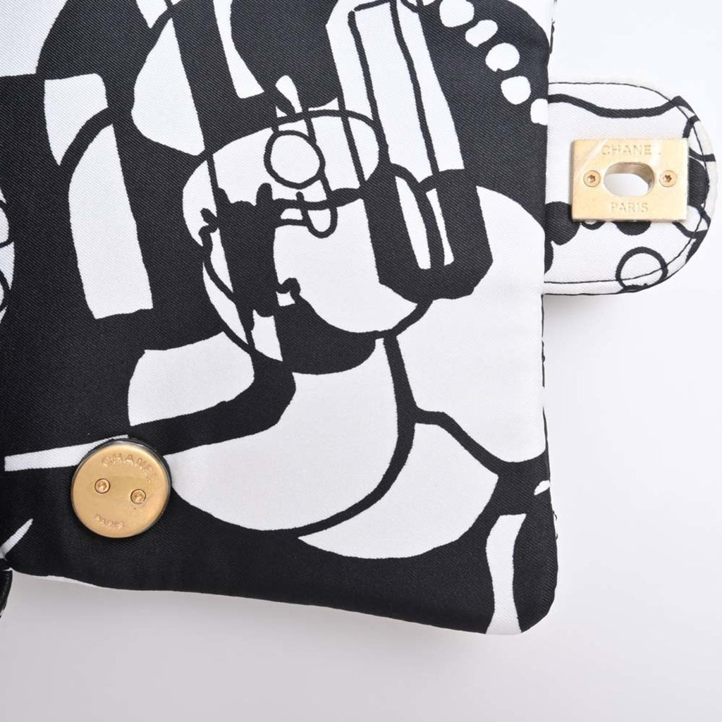 CHANEL Canvas Coco Mark Chain Handbag Black White Ladies