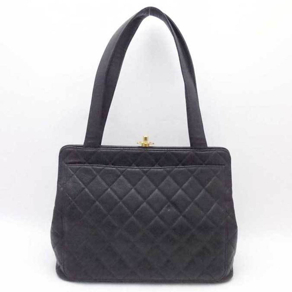 CHANEL shoulder bag matelasse caviar skin leather black gold ladies