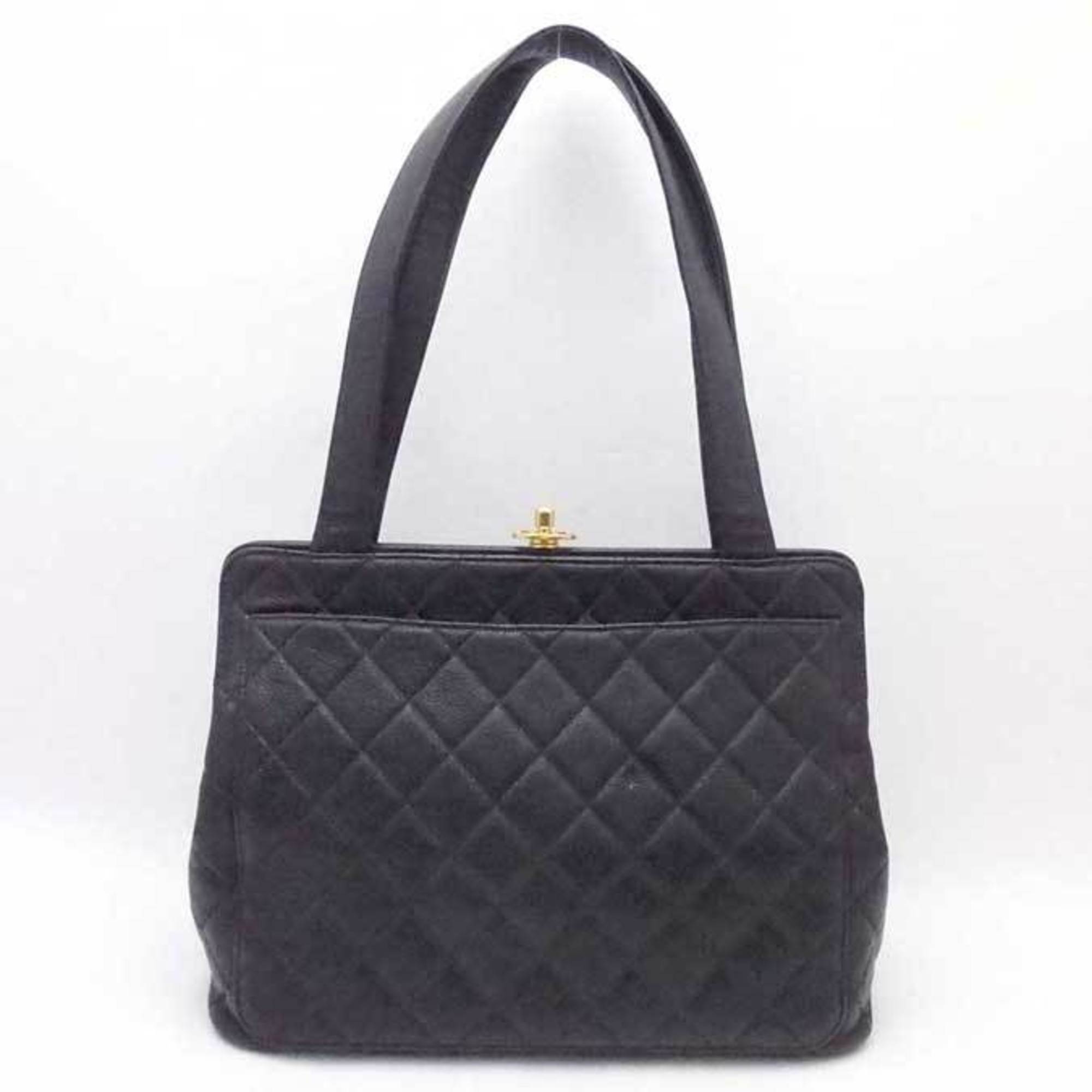 CHANEL shoulder bag matelasse caviar skin leather black gold ladies