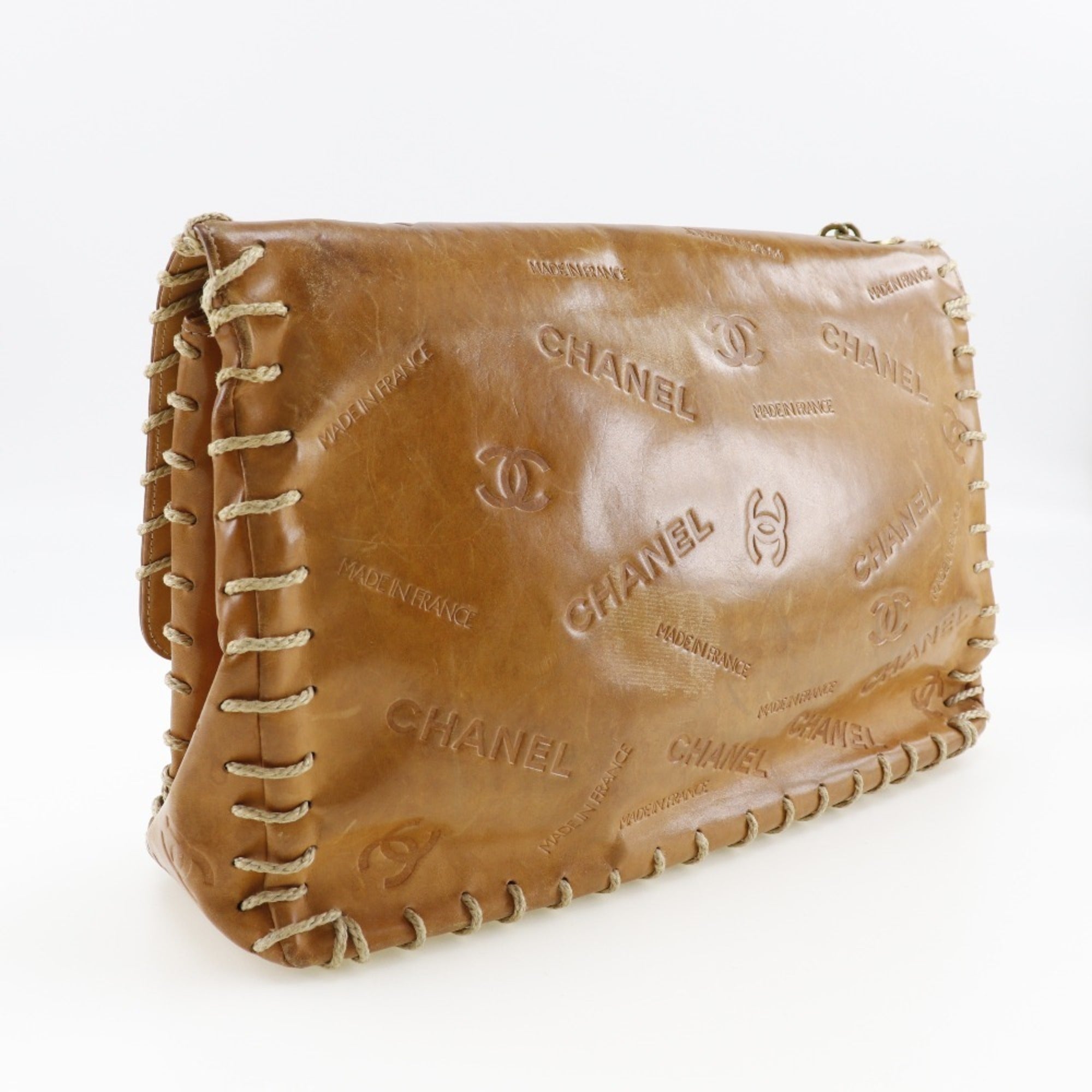 CHANEL Chain Shoulder Bag Coco Mark Logo Vintage Tanned Leather Brown/Gold Hardware Women's