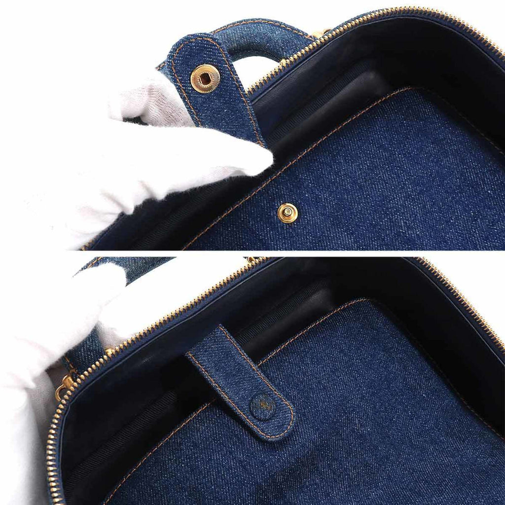 CHANEL Vanity 2way Hand Shoulder Bag Denim Blue A07061 Gold Metal Fittings Vintage