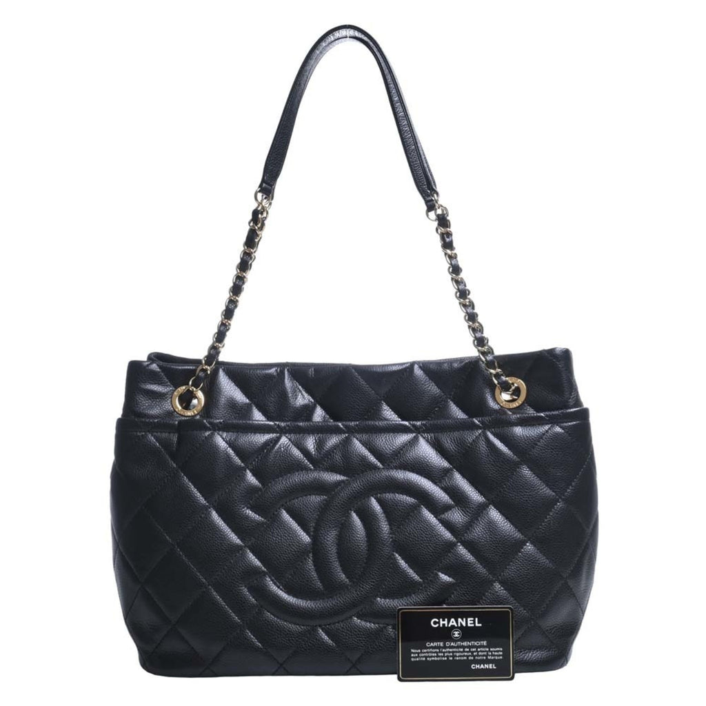 CHANEL Caviar Skin Matelasse Coco Mark GST Chain Tote Bag Black Ladies