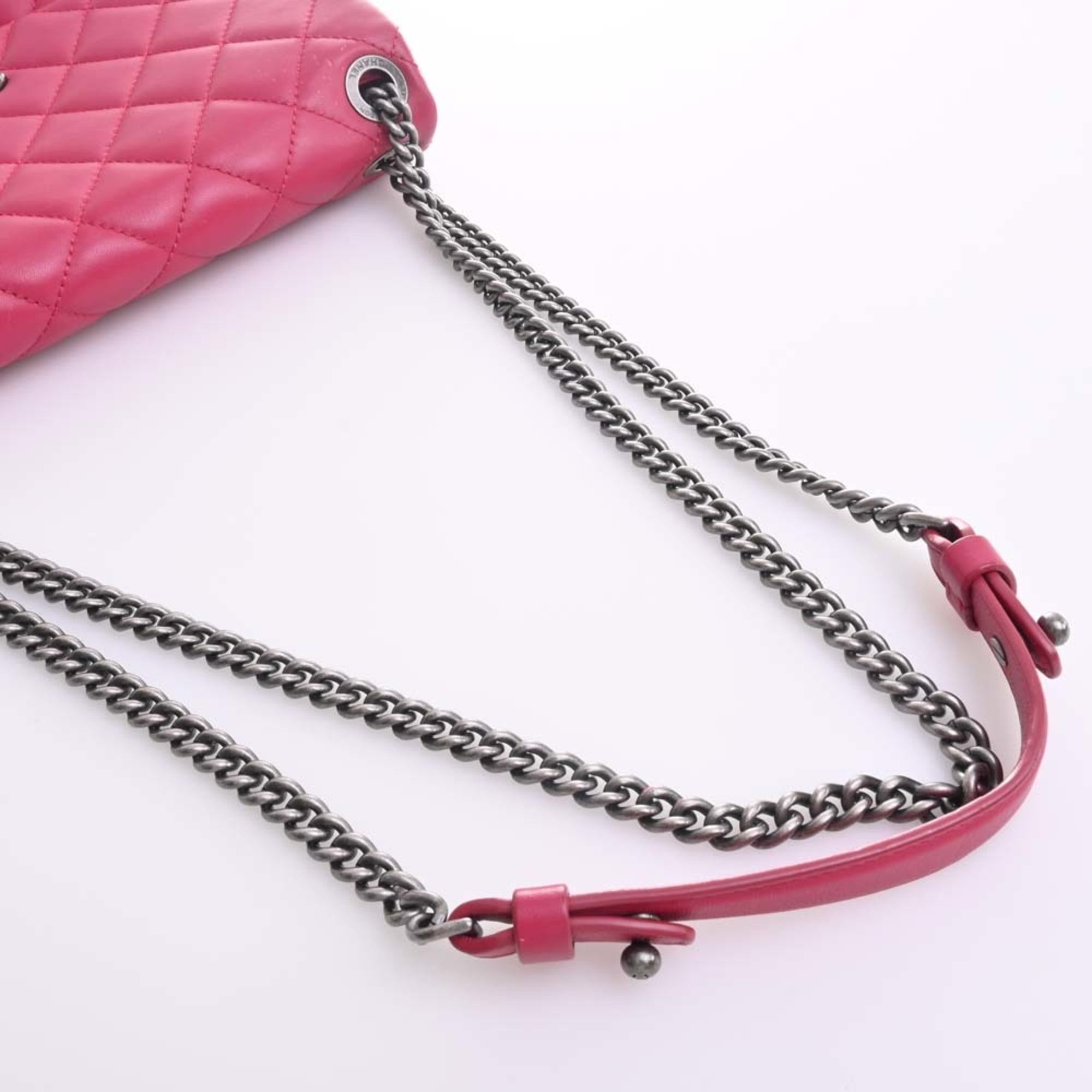 CHANEL Lambskin Matelasse Coco Mark Chain Shoulder Bag Red Ladies