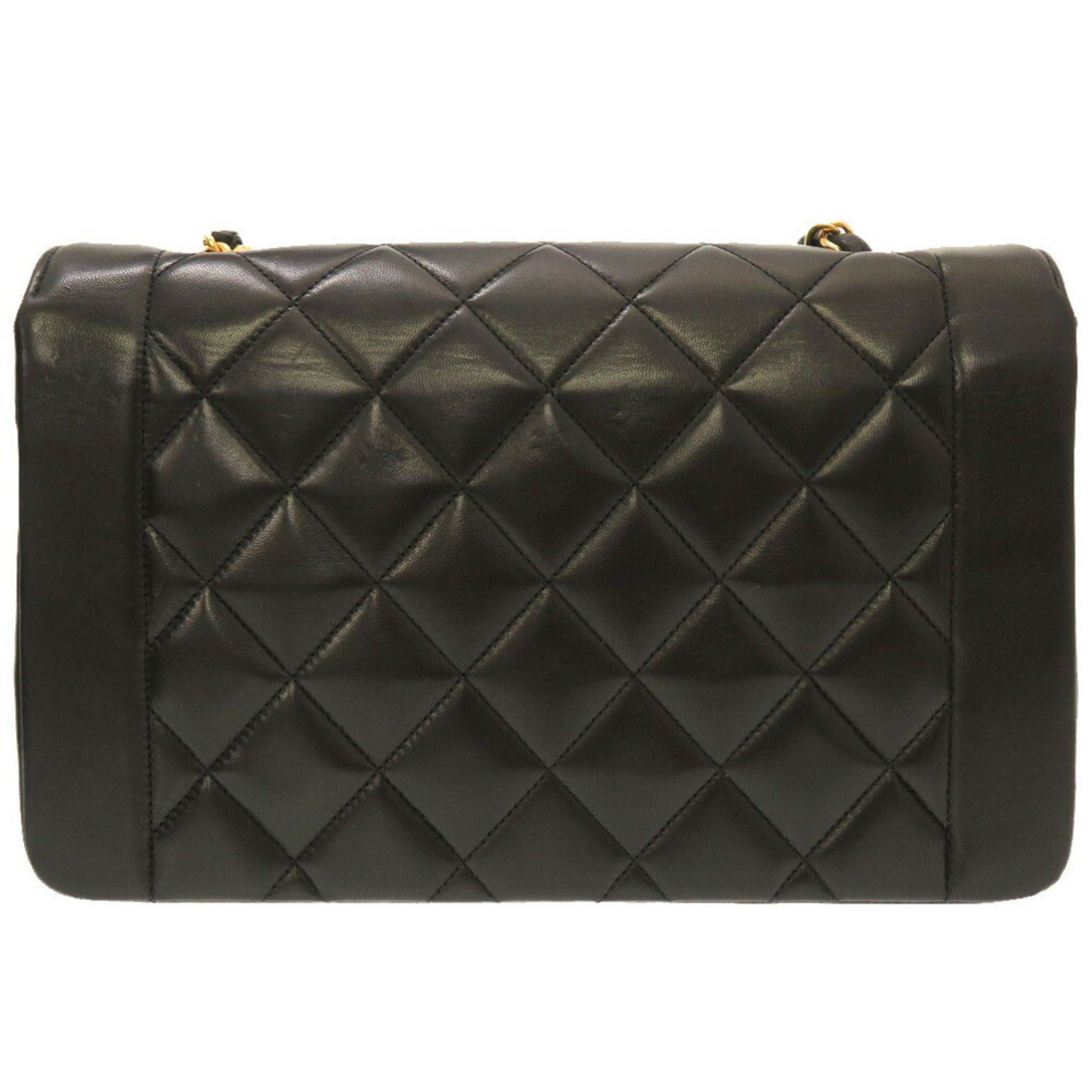 CHANEL Diana 25 Medium Matelasse Lambskin Black Gold Chain Shoulder Bag Cocomark Turnlock