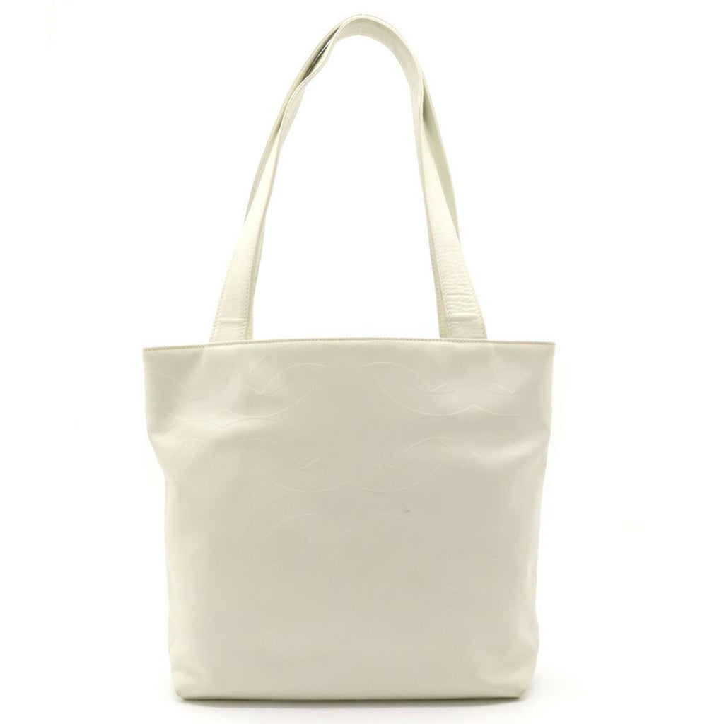 CHANEL here mark embossed tote bag shoulder leather ivory white