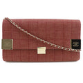 CHANEL chain shoulder chocolate bar line cotton canvas red ladies bag