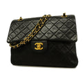 Chanel Matelasse W Flap W Chain Women's Leather Shoulder Bag Black