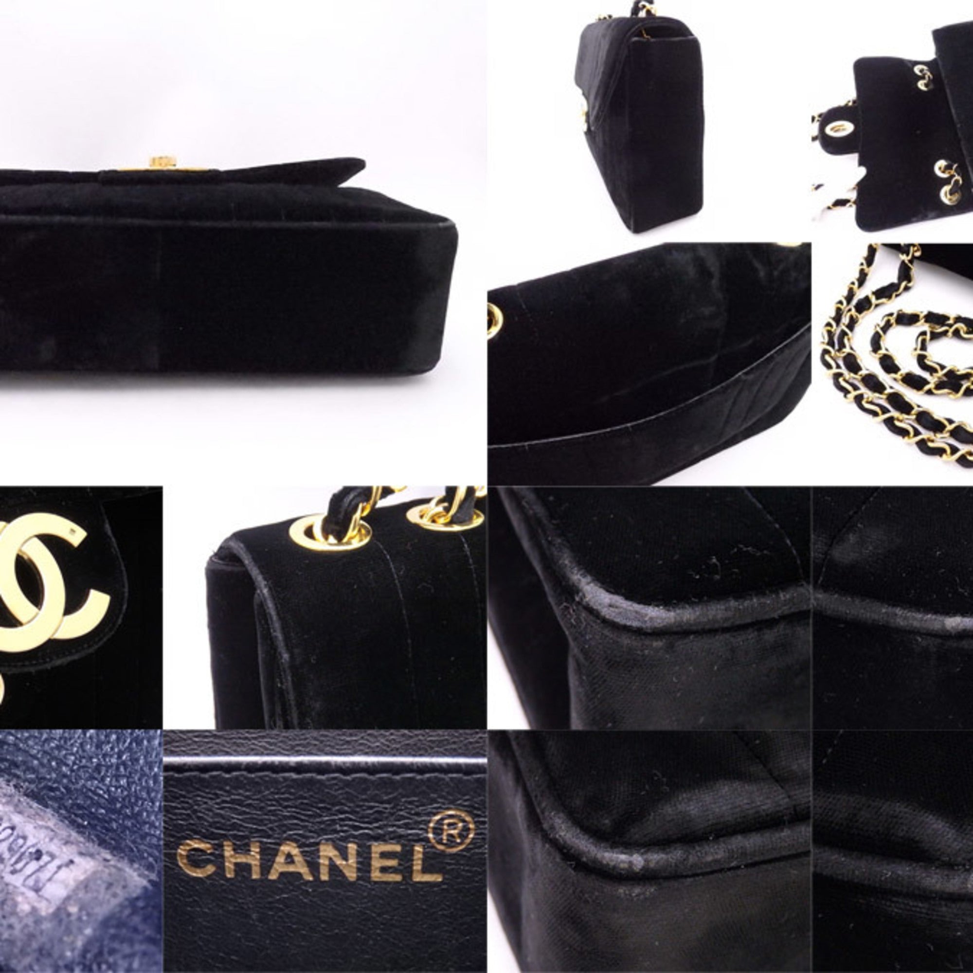 CHANEL shoulder bag here mark velvet / metal black x gold ladies