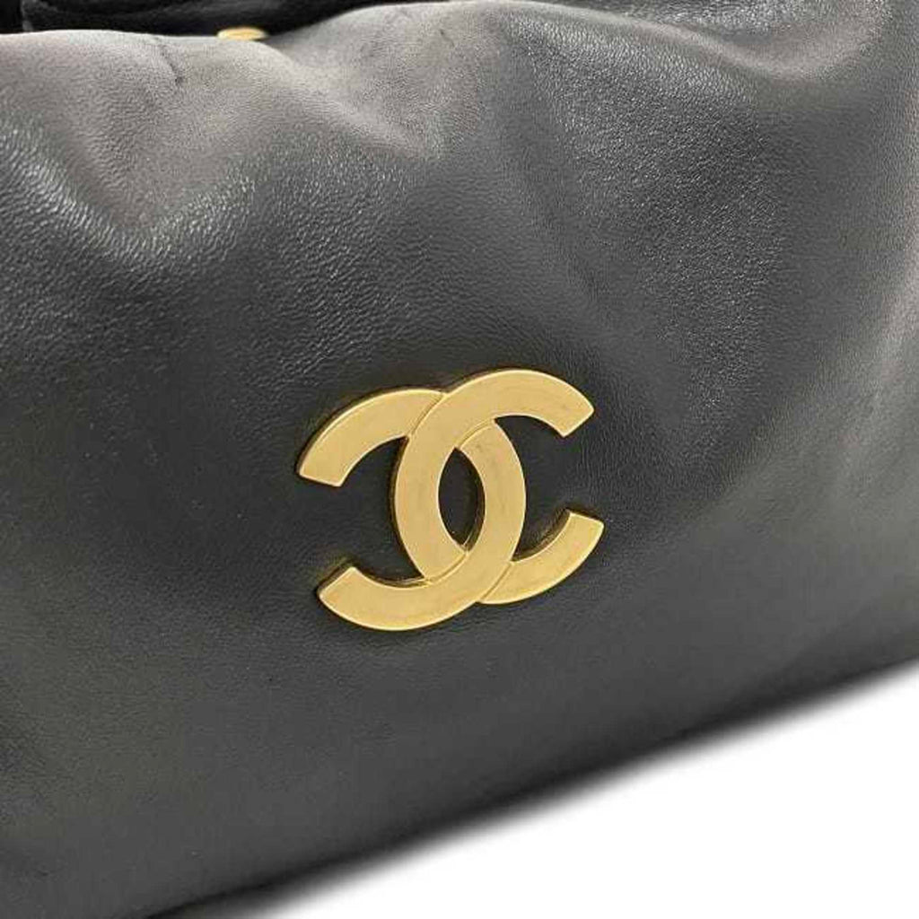 CHANEL Chain Tote Bag Black Beige Gold Cocomark Leather Lambskin 7th  Big Soft