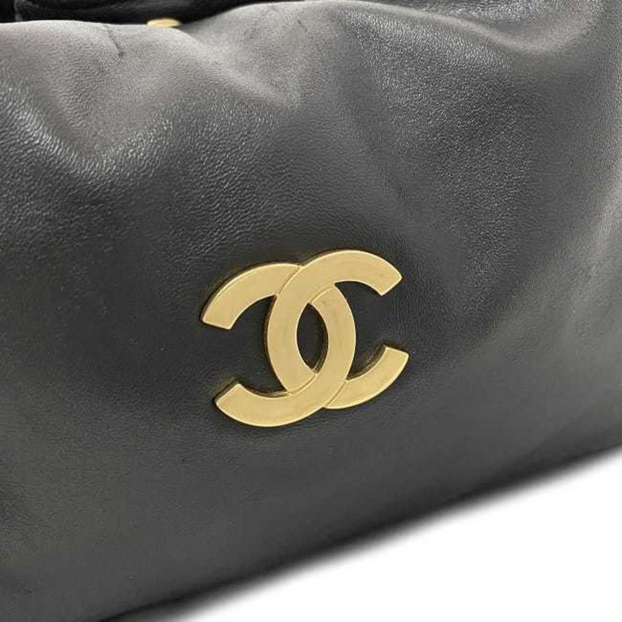 CHANEL Chain Tote Bag Black Beige Gold Cocomark Leather Lambskin 7th  Big Soft