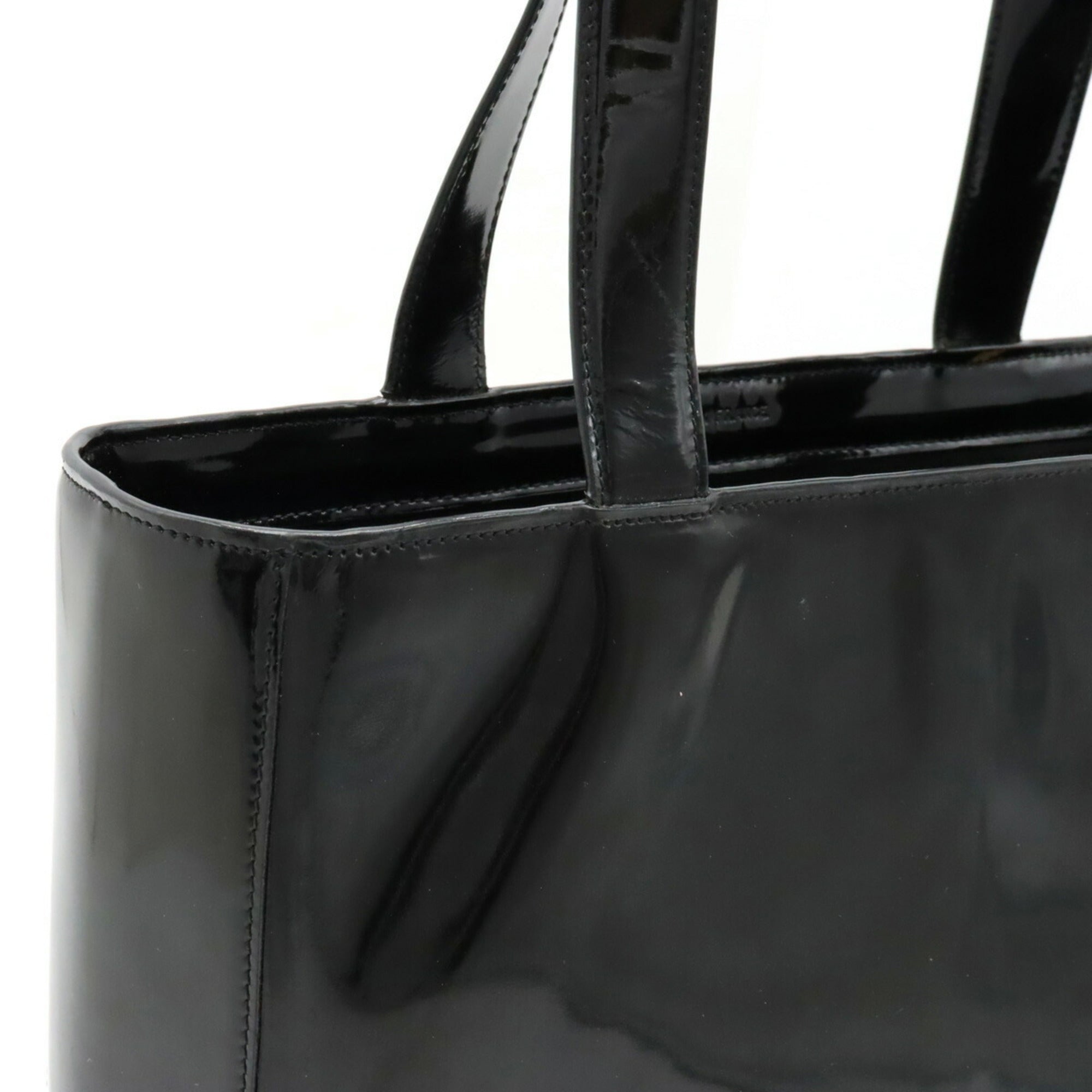 CHANEL tote bag shoulder enamel patent leather black