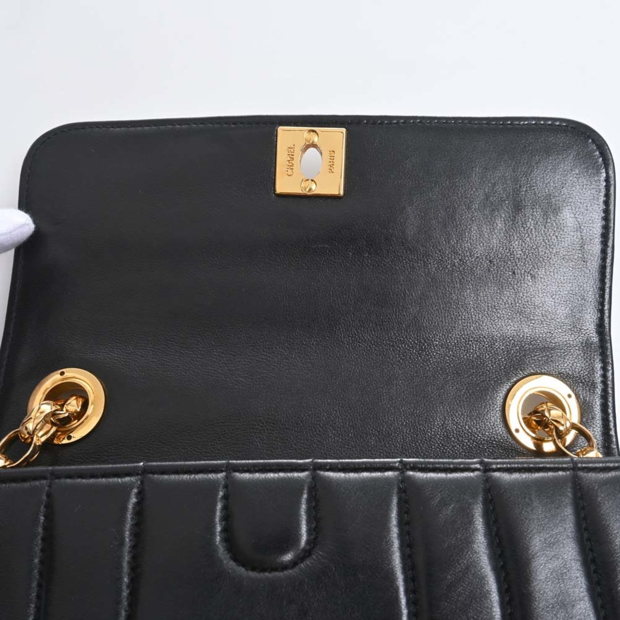 CHANEL Lambskin Coco Mark Chain Shoulder Bag Black Ladies