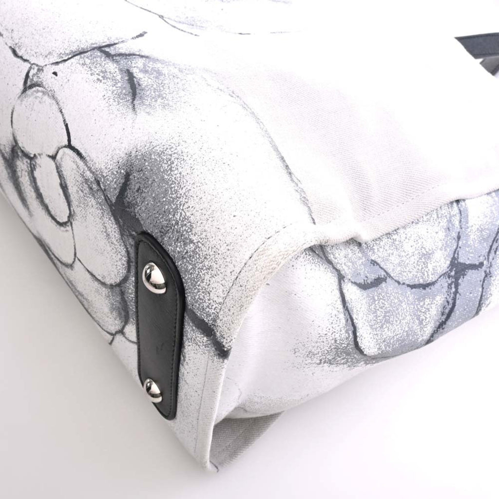 CHANEL Canvas Camellia Tote Bag Black/Gray/White Women's