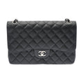 CHANEL matelasse double flap 30 black ladies caviar skin shoulder bag